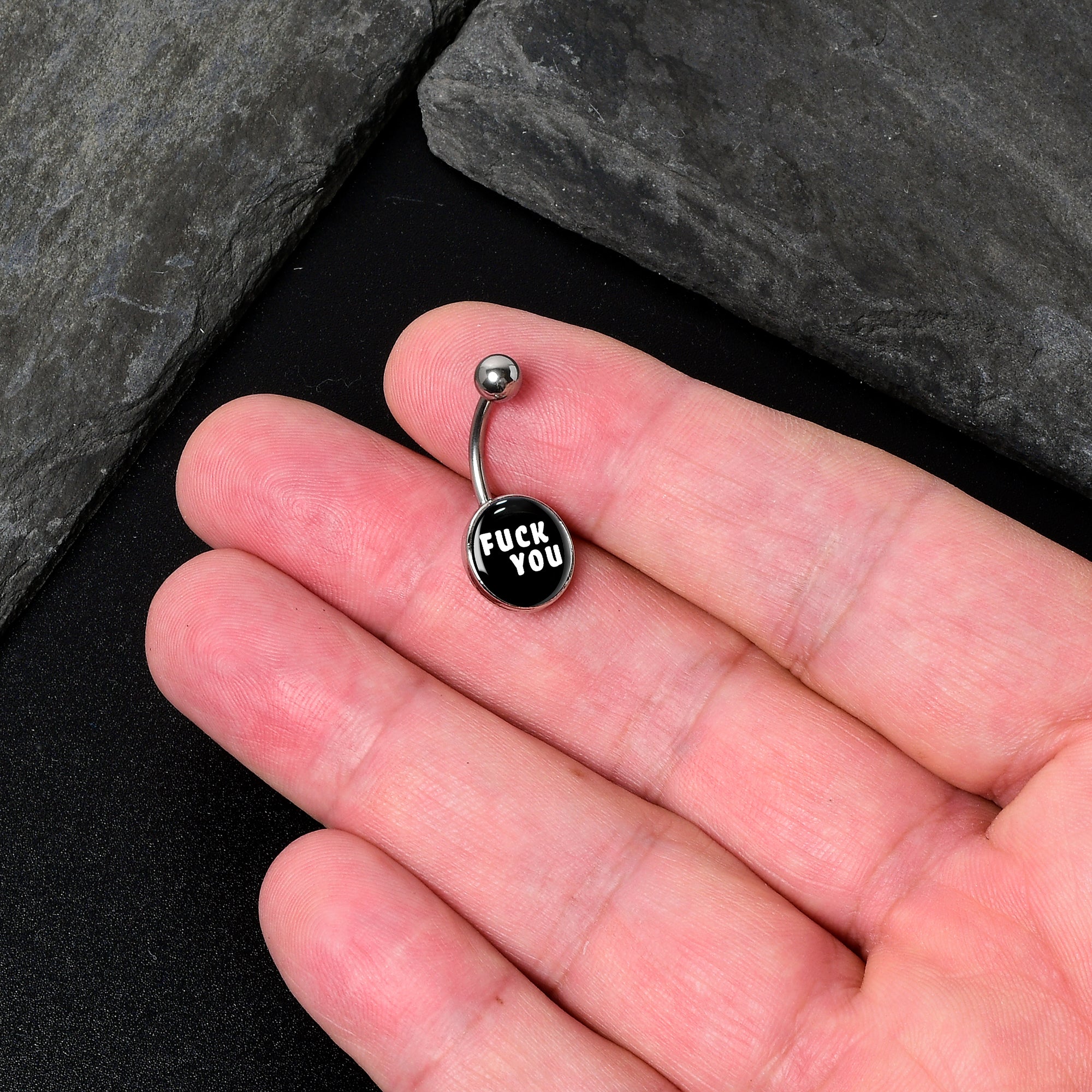 F*ck You Black White  Stainless Steel Belly Ring lightweight comfortable