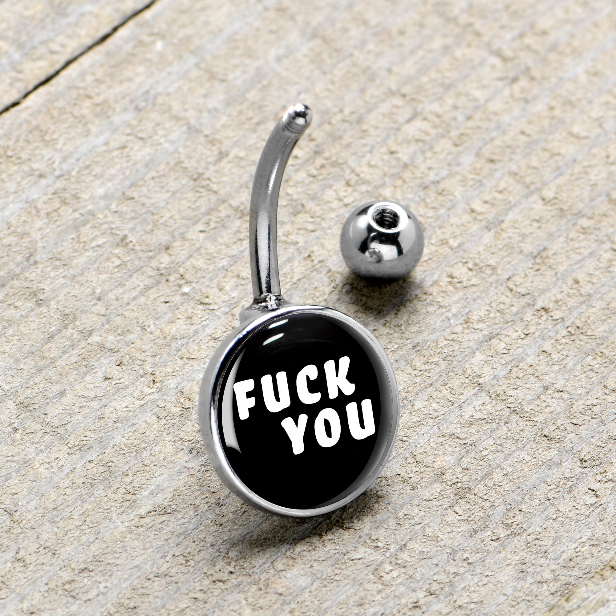 F*ck You Black White  Stainless Steel Belly Ring handmade design