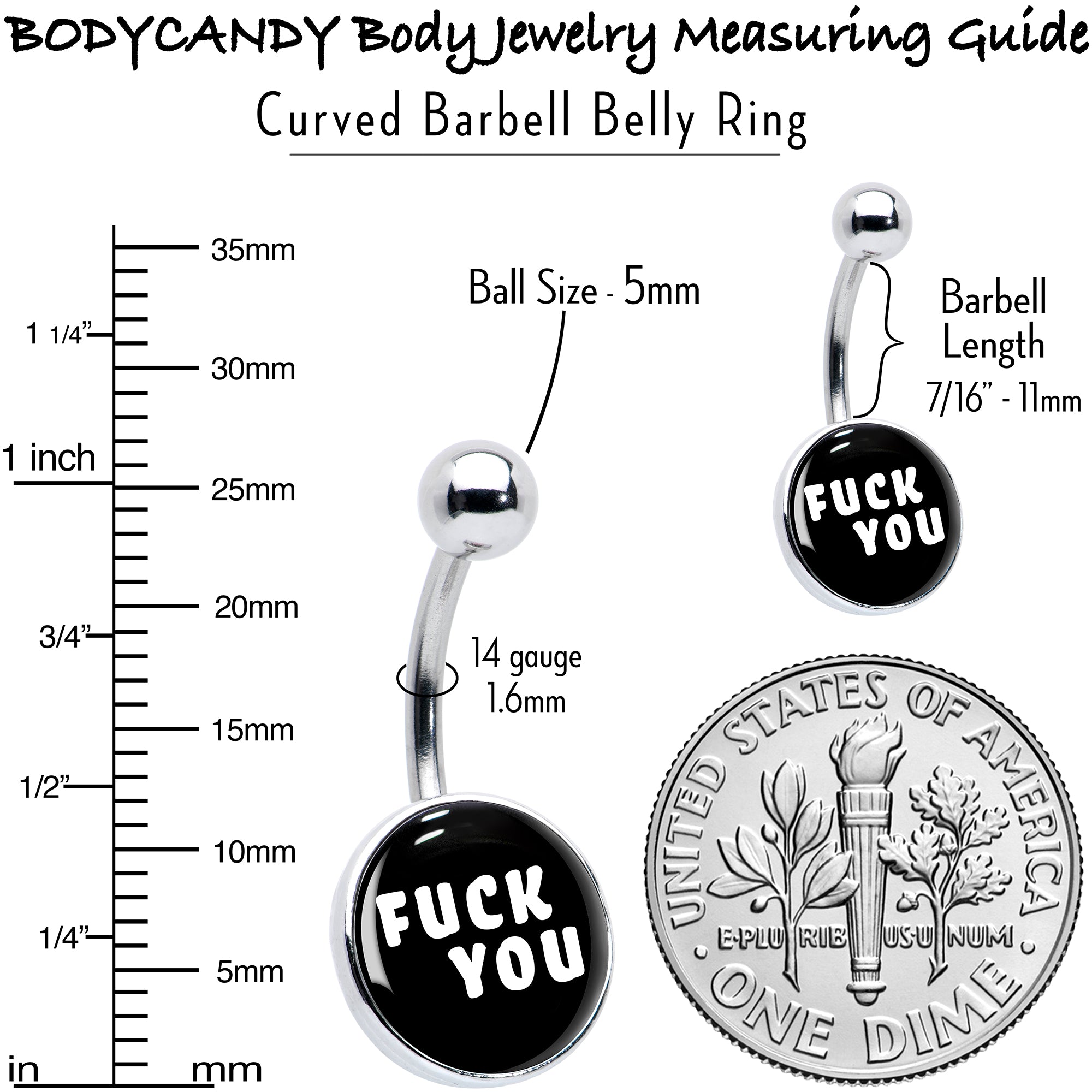 F*ck You Black White  Stainless Steel Belly Ring perfect for sensitive skin