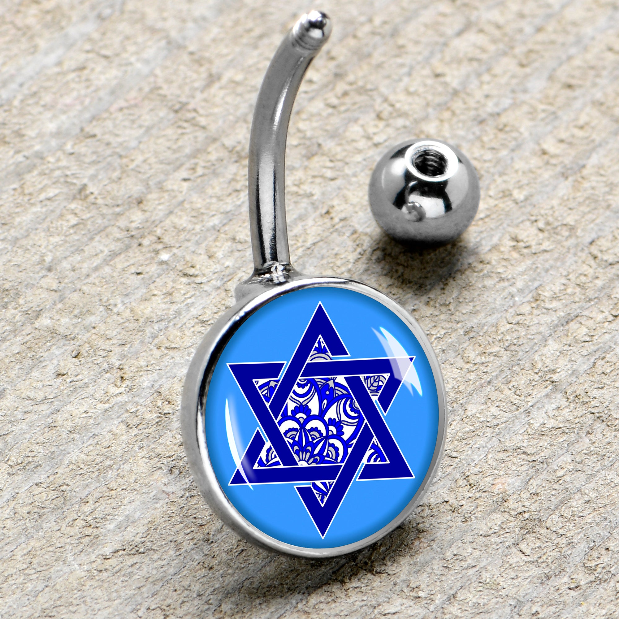 Floral Star of David  Stainless Steel Belly Ring handmade design