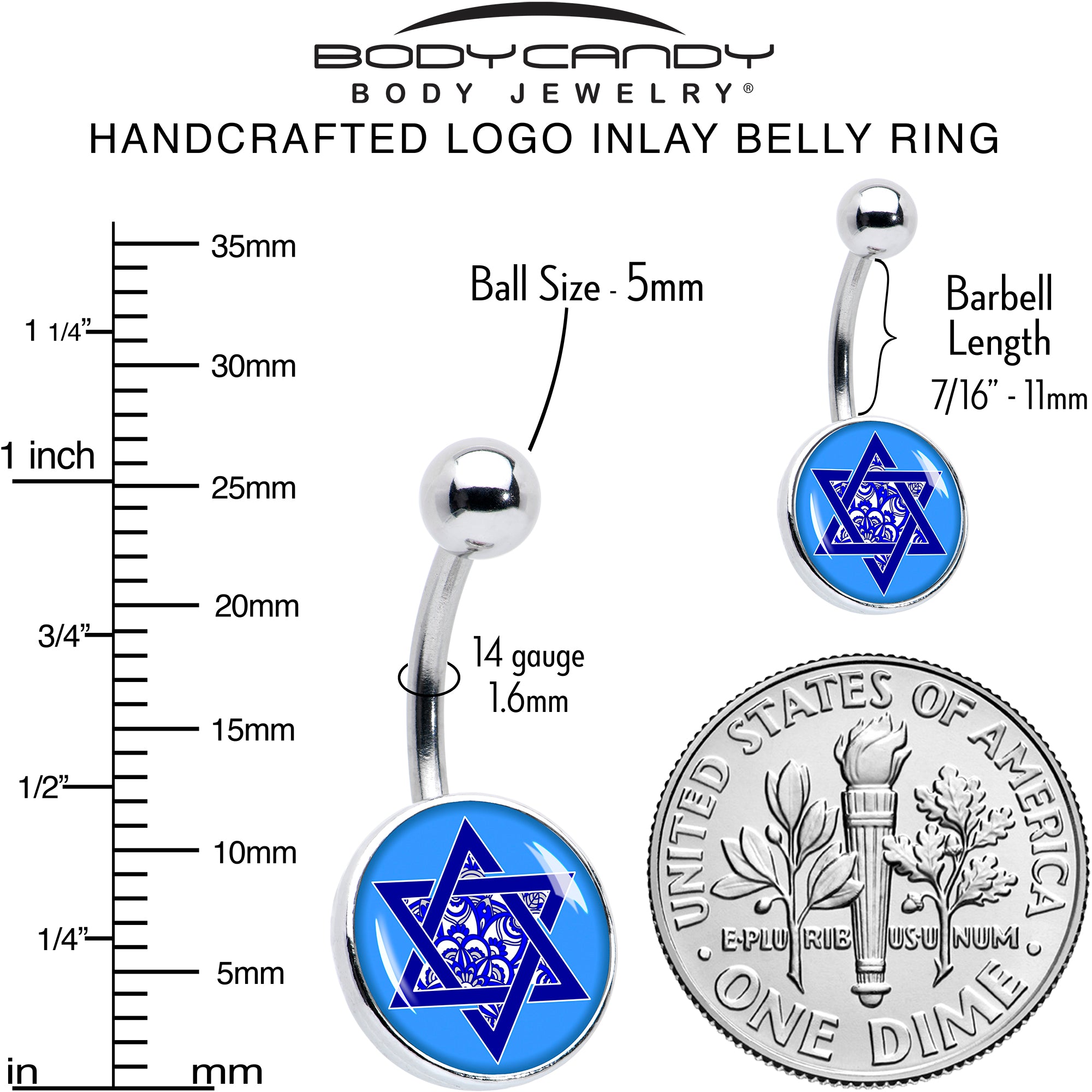 Floral Star of David  Stainless Steel Belly Ring stainless steel navel piercing
