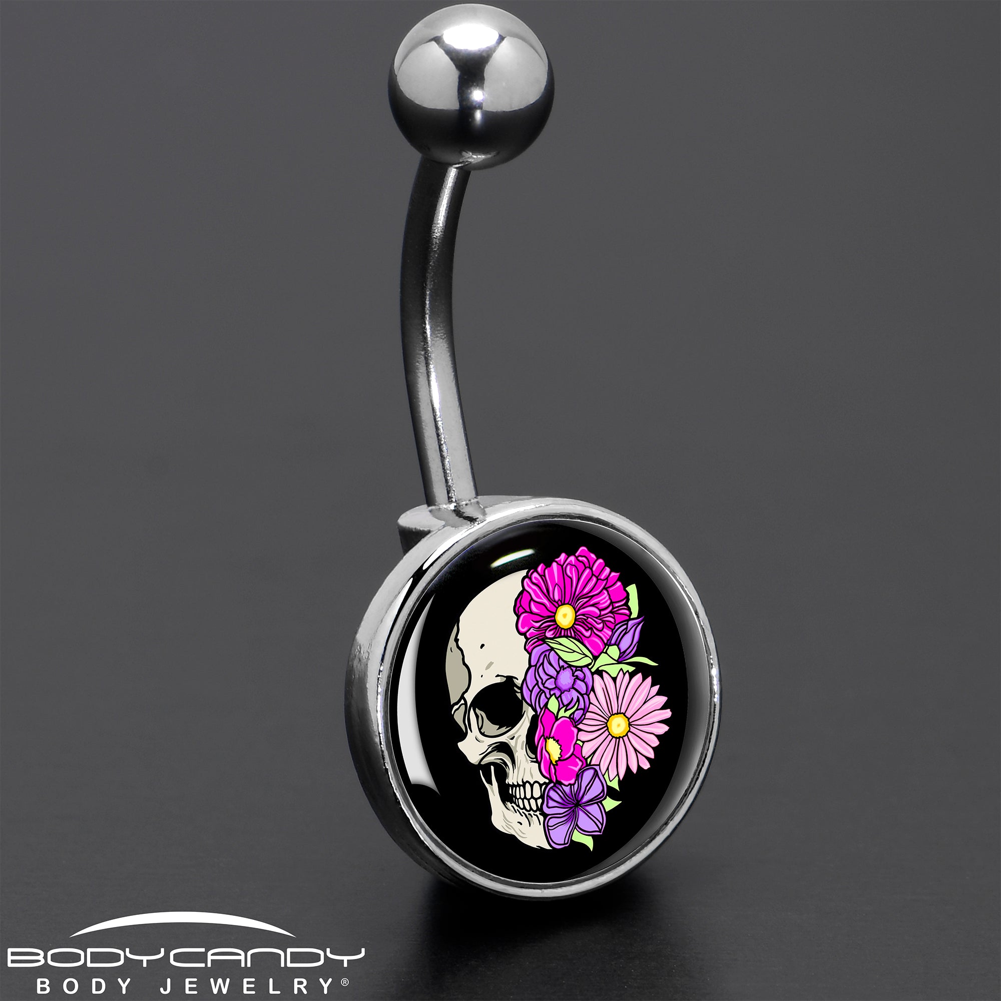 Floral Flowers Skull Belly Ring