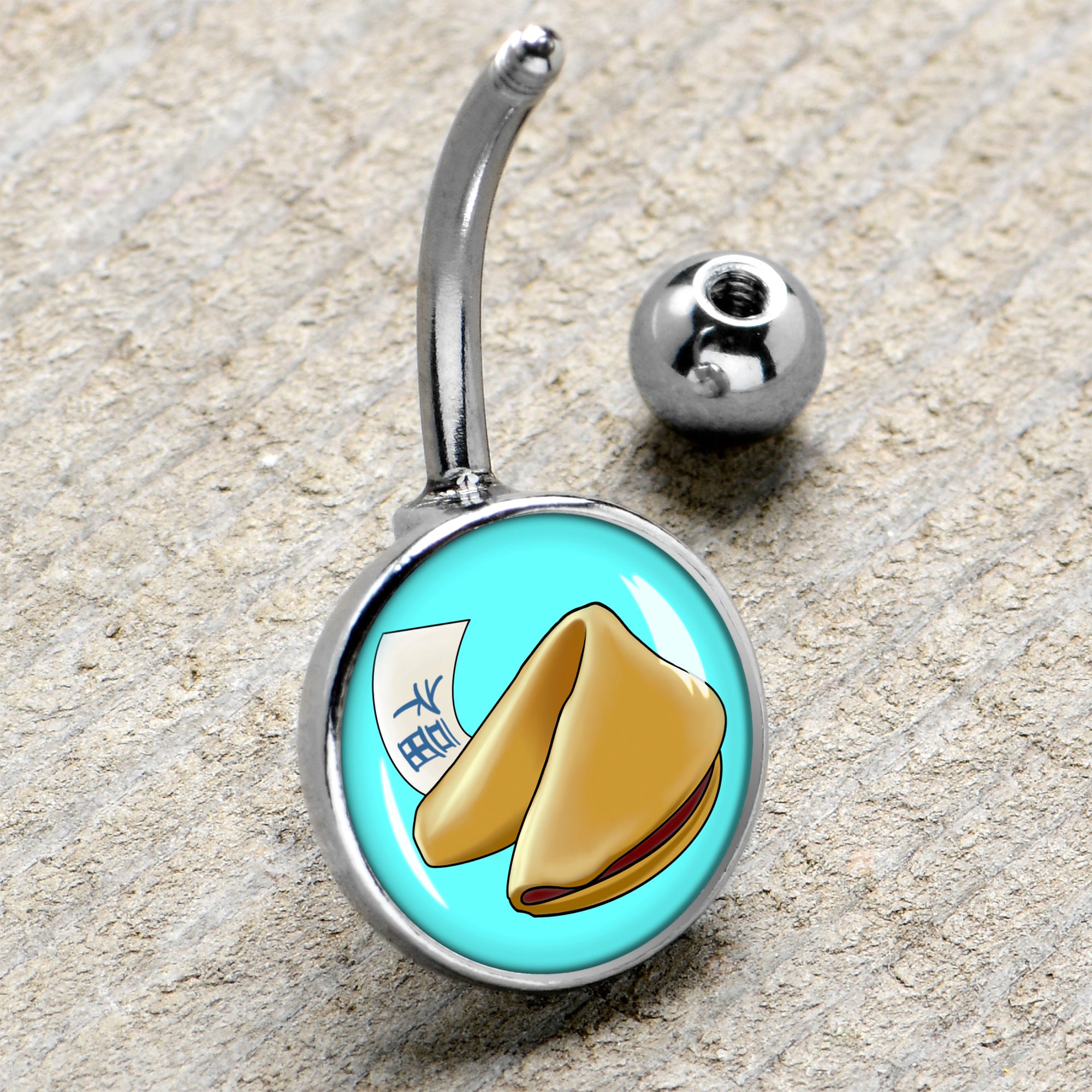 Fortune Cookie  Stainless Steel Belly Ring handmade design