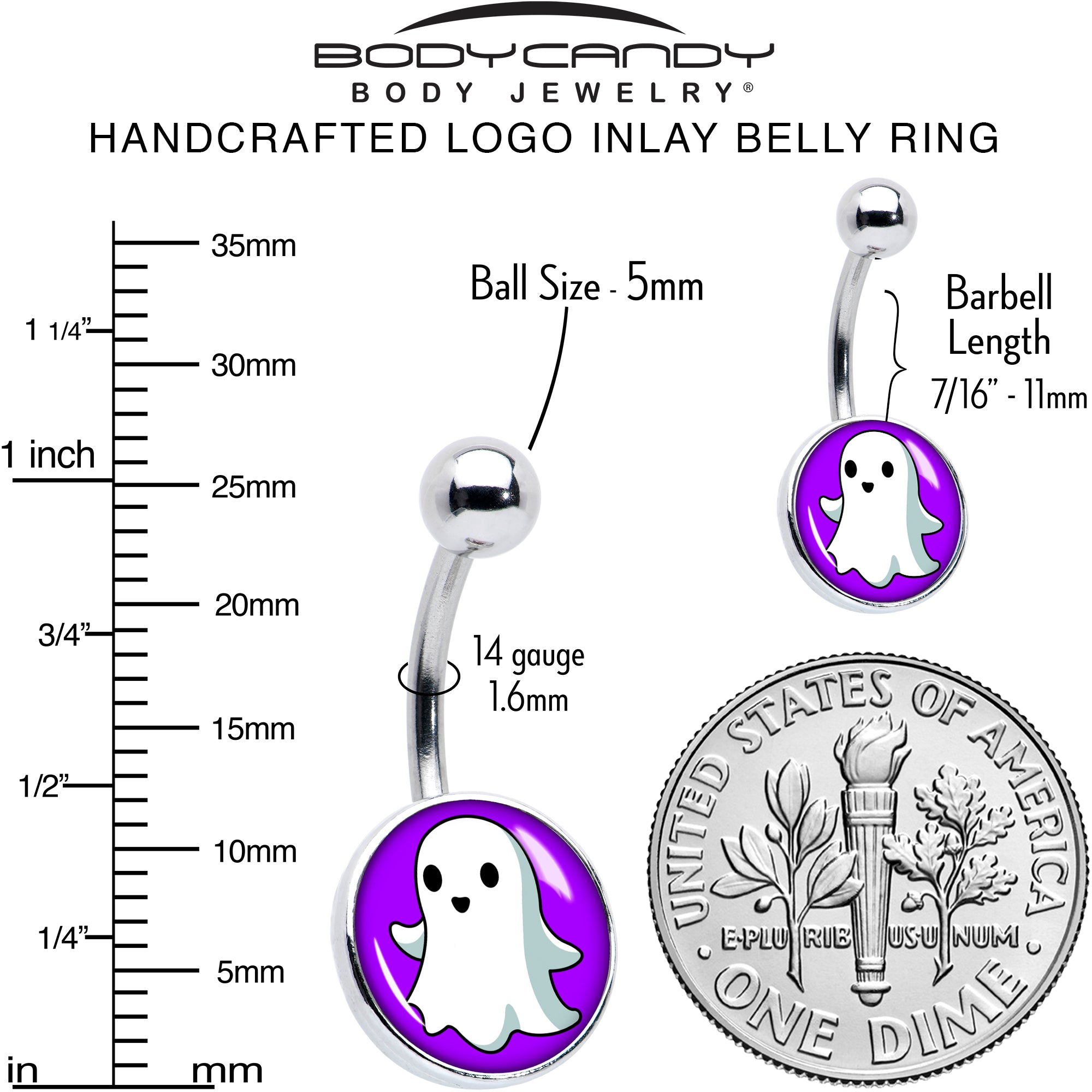 Ghost  Stainless Steel Belly Ring perfect for sensitive skin