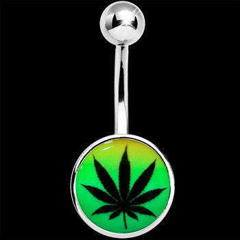 Steel Glow in the Dark Rainbow Ganja Leaf  Stainless Steel Belly Ring handmade design