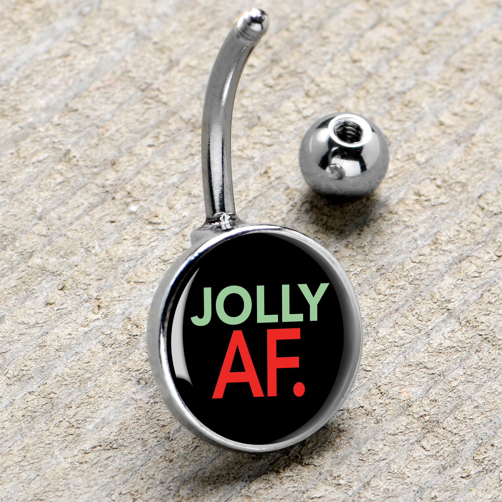 Jolly AF Festive Holiday Christmas  Stainless Steel Belly Ring handmade design