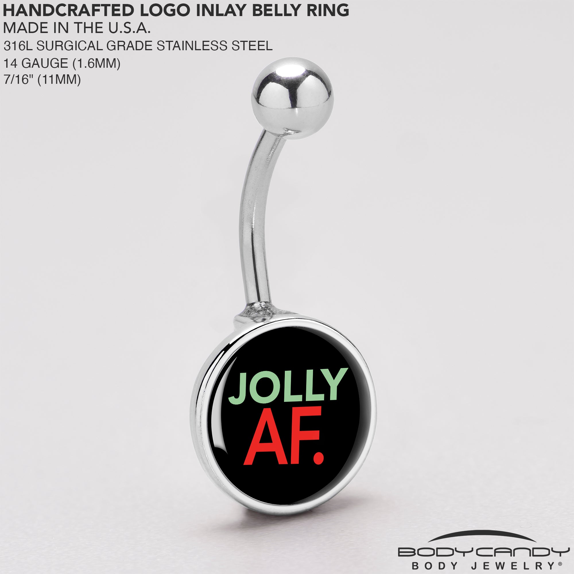 Jolly AF Festive Holiday Christmas  Stainless Steel Belly Ring stainless steel navel piercing
