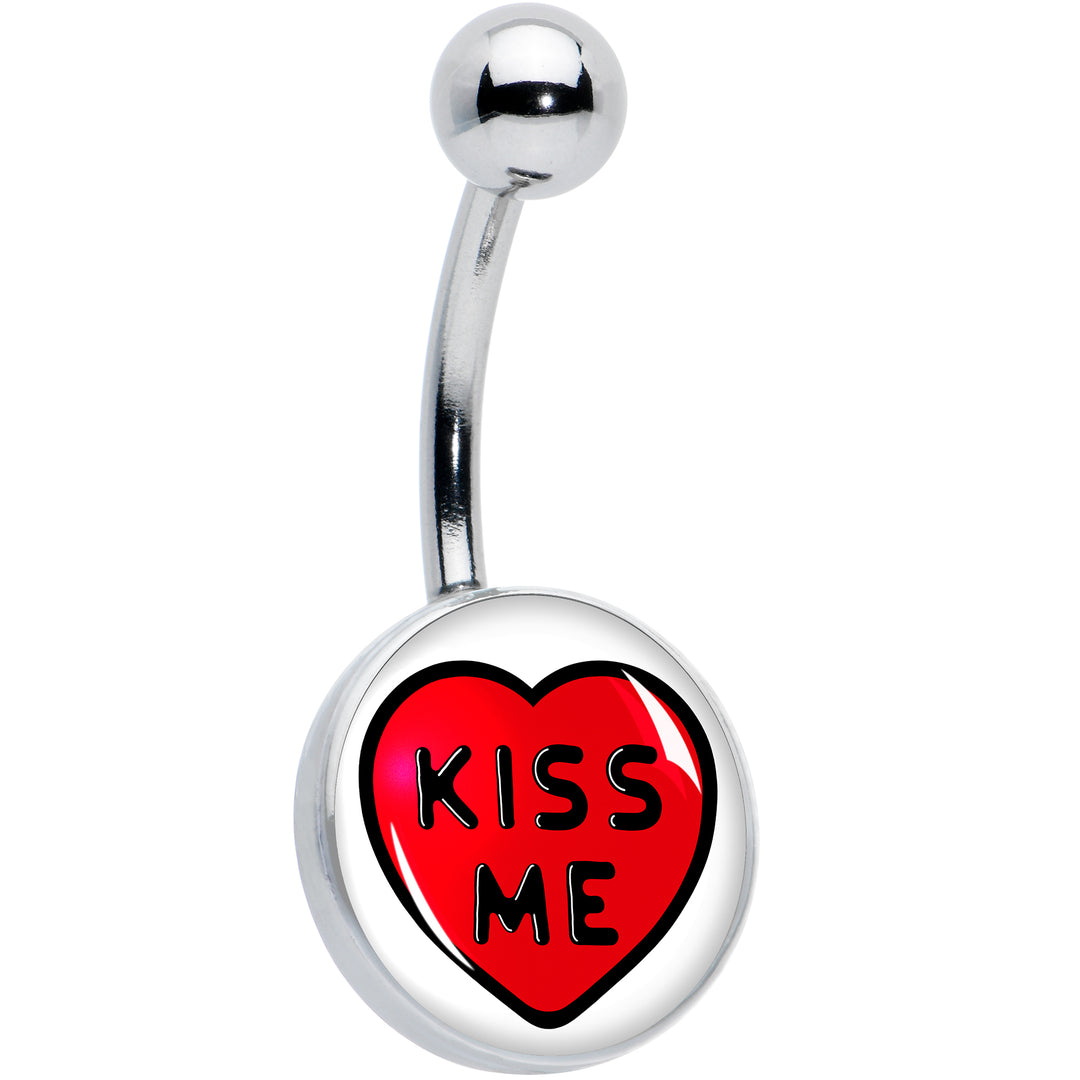 Kiss Me Candy Heart Hypoallergenic Stainless Steel Belly Ring