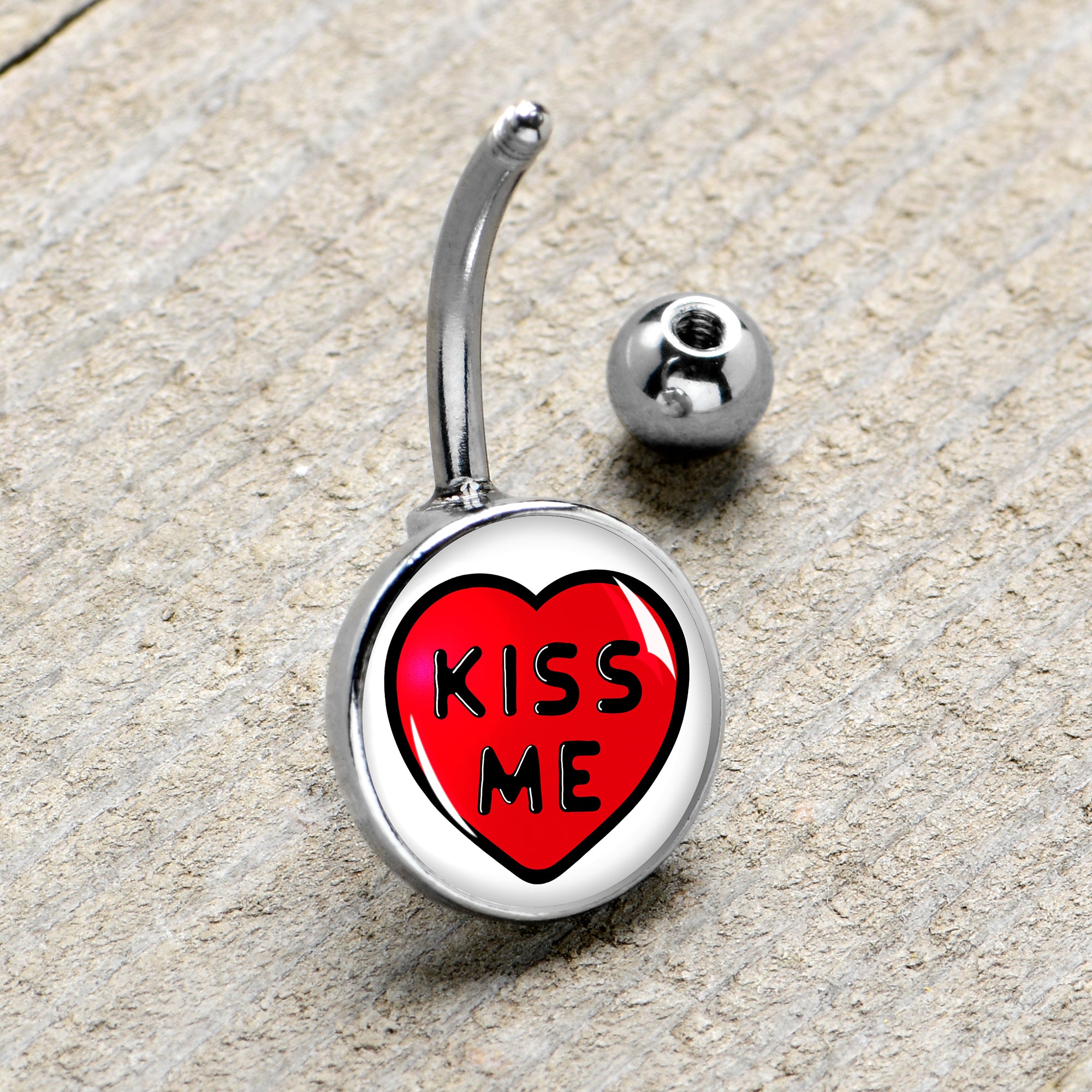 Kiss Me Candy Heart  Stainless Steel Belly Ring handmade design