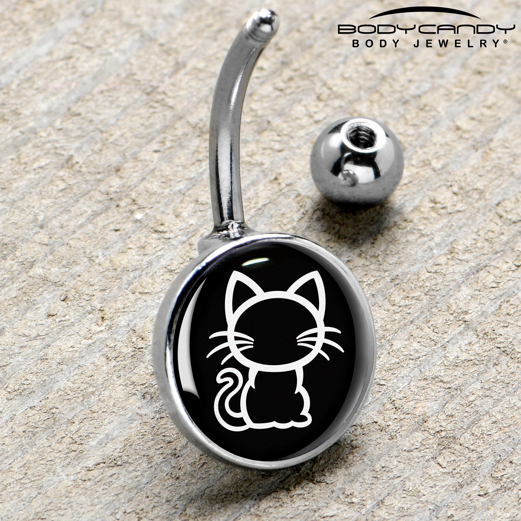 Black and White Kitty Cat Belly Ring