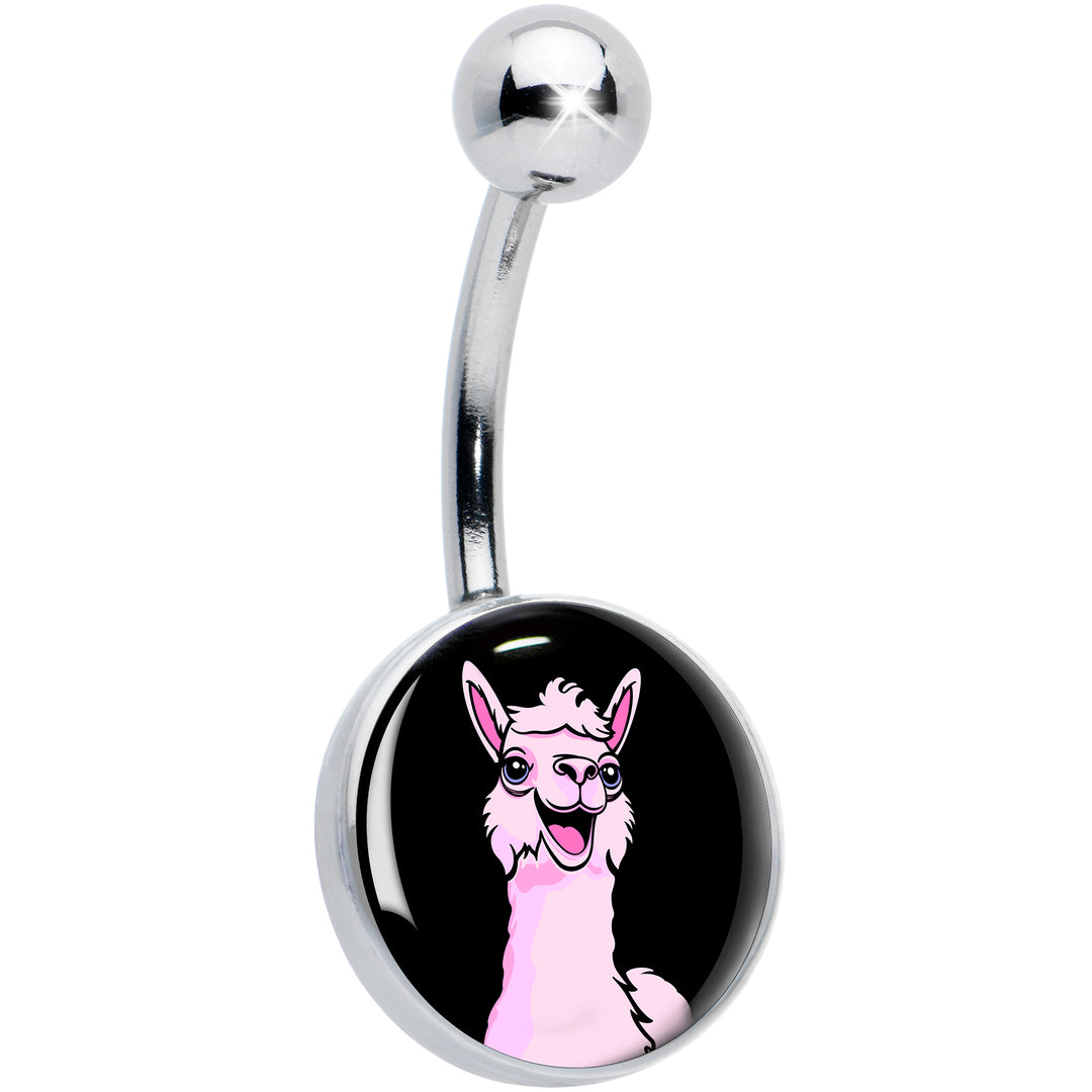 Pink Happy Llama Hypoallergenic Stainless Steel Belly Ring