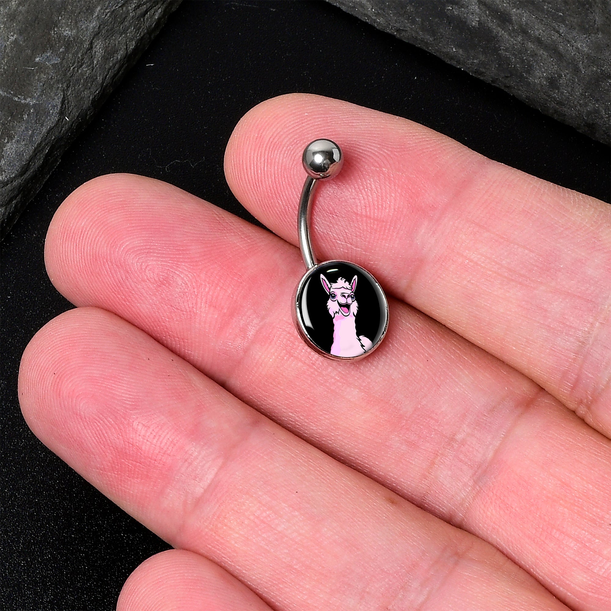 Pink Happy Llama  Stainless Steel Belly Ring lightweight comfortable