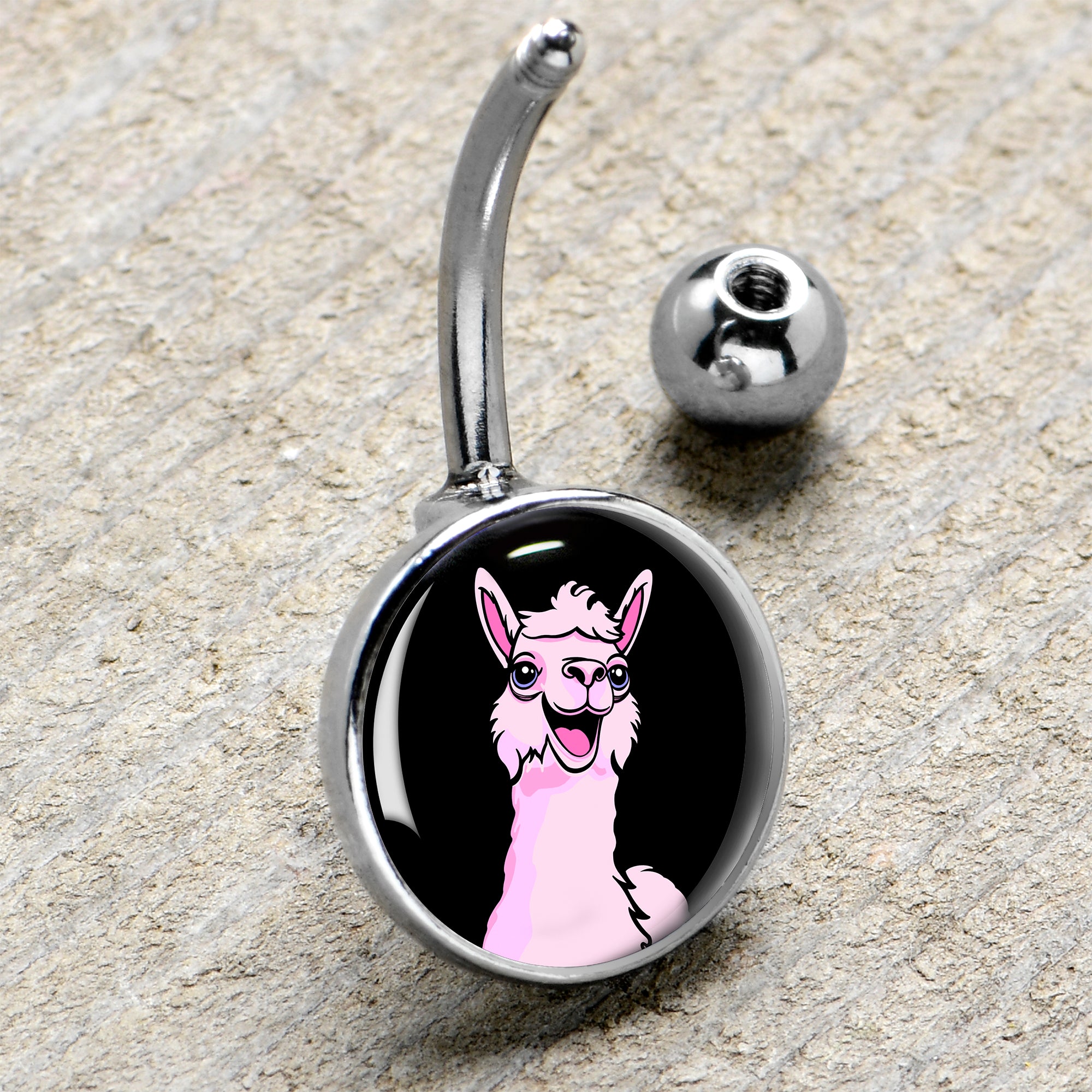 Pink Happy Llama Belly Ring