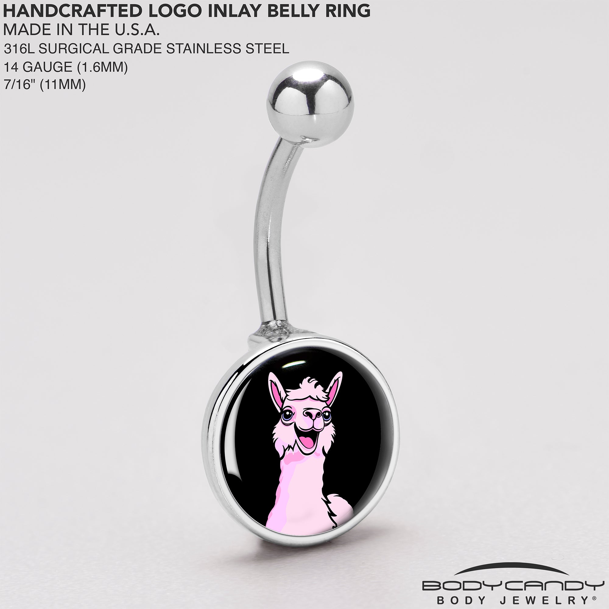 Pink Happy Llama Belly Ring
