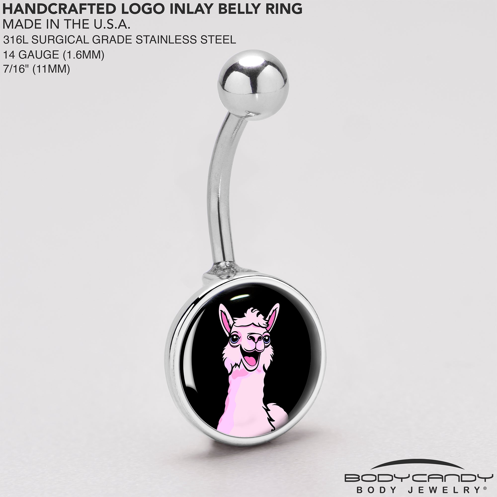 Pink Happy Llama  Stainless Steel Belly Ring stainless steel navel piercing