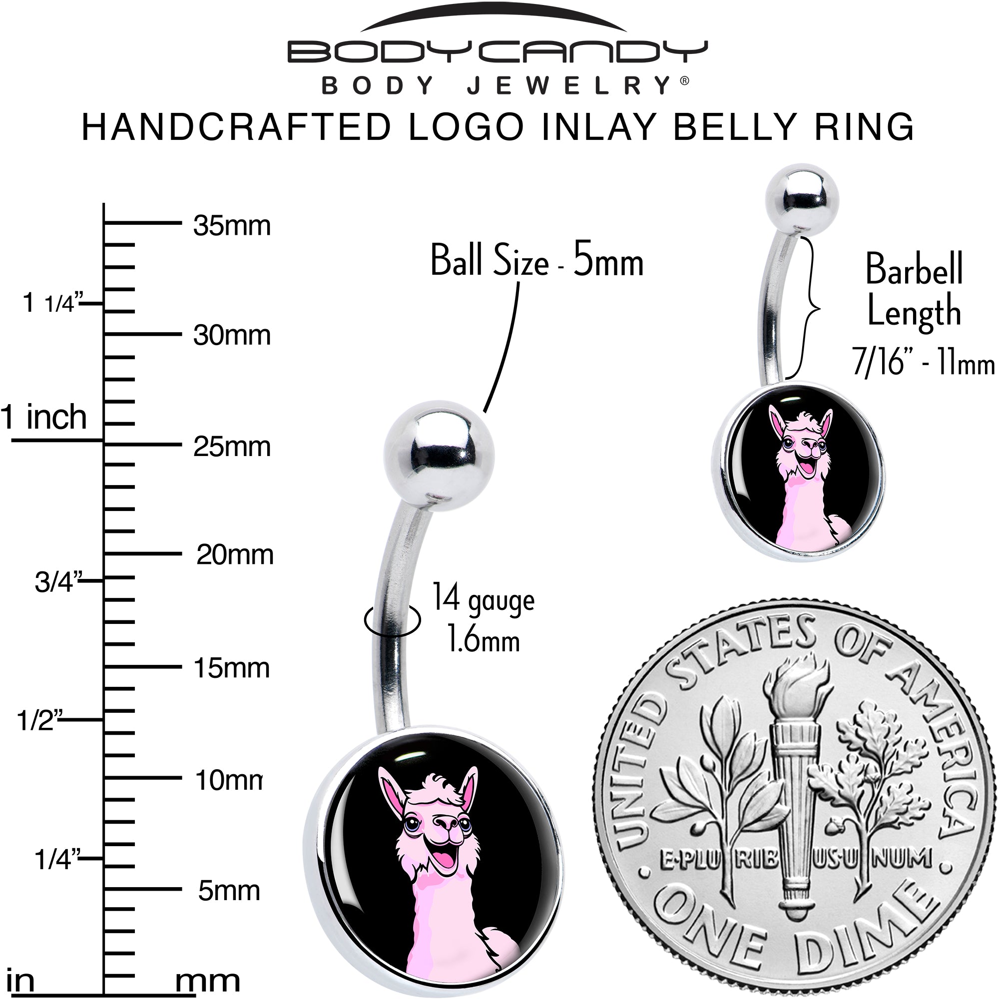Pink Happy Llama  Stainless Steel Belly Ring perfect for sensitive skin