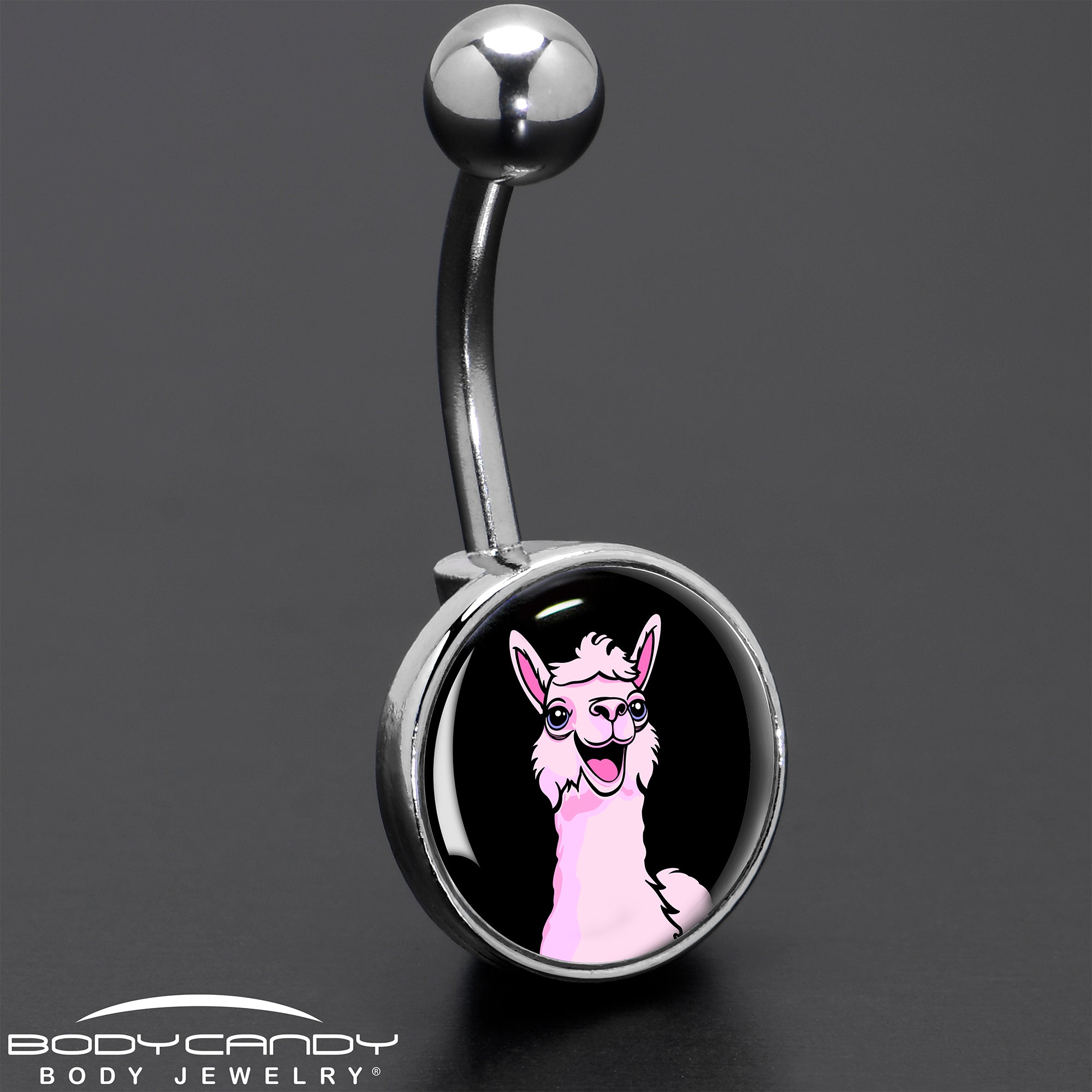 Pink Happy Llama  Stainless Steel Belly Ring custom design option