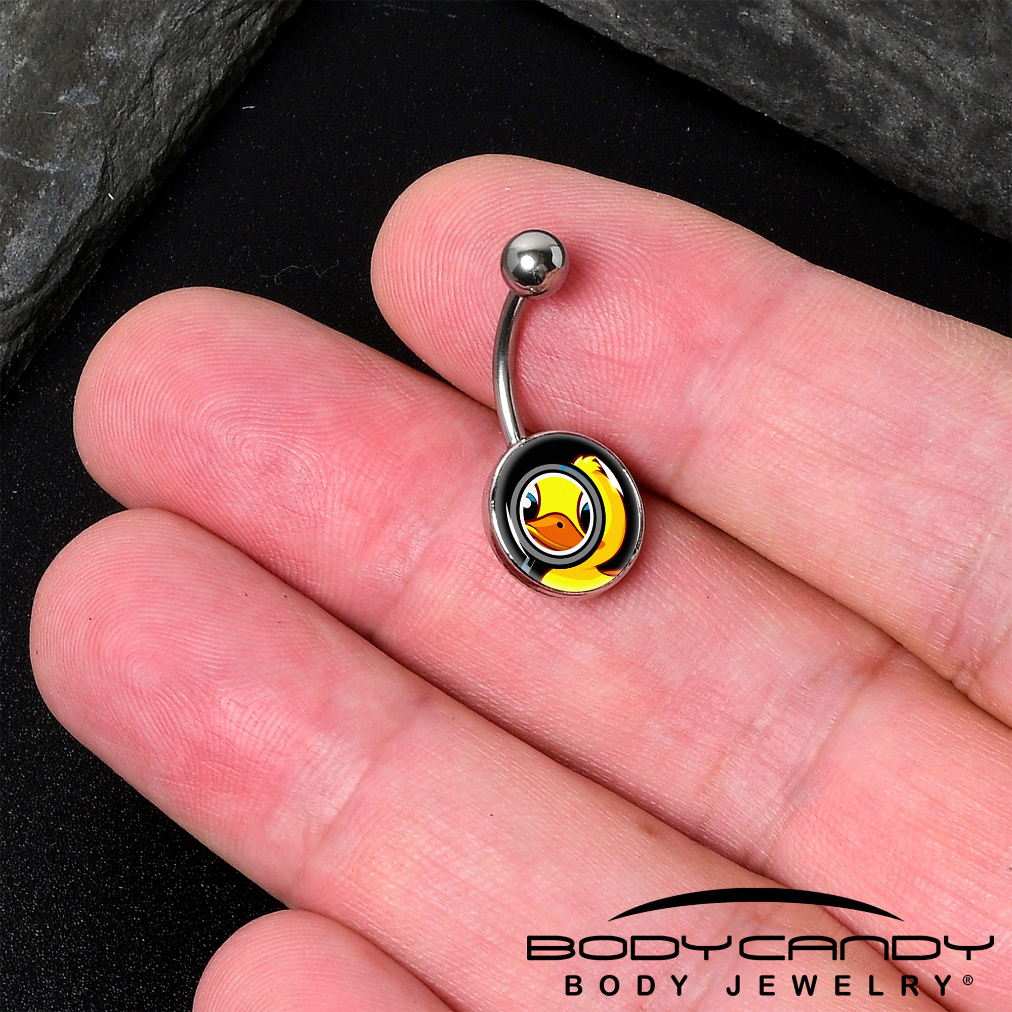 Magnified Yellow Duck  Stainless Steel Belly Ring lightweight comfortable