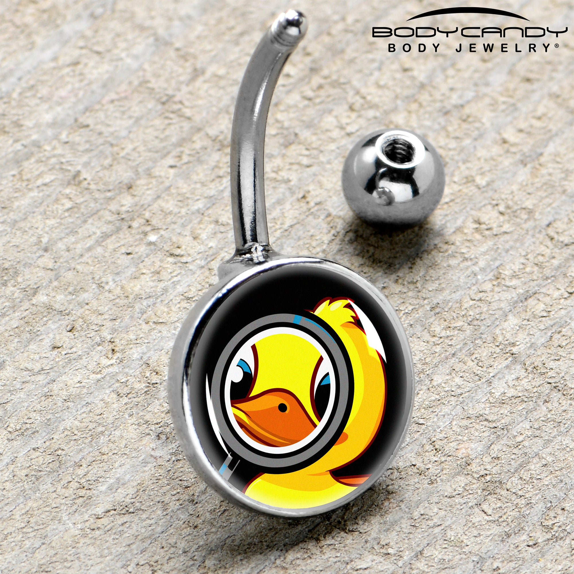 Magnified Yellow Duck  Stainless Steel Belly Ring handmade design