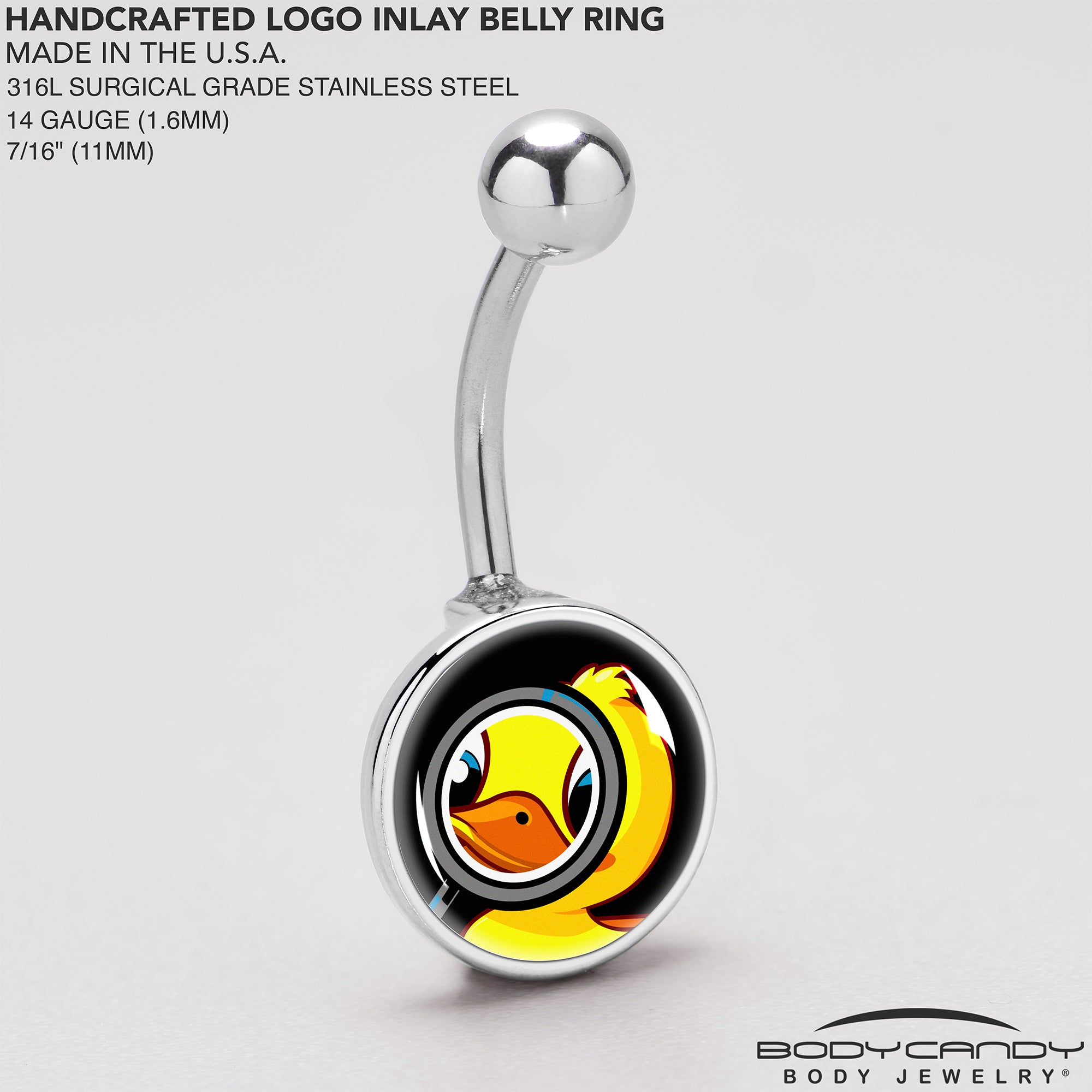 Magnified Yellow Duck  Stainless Steel Belly Ring stainless steel navel piercing