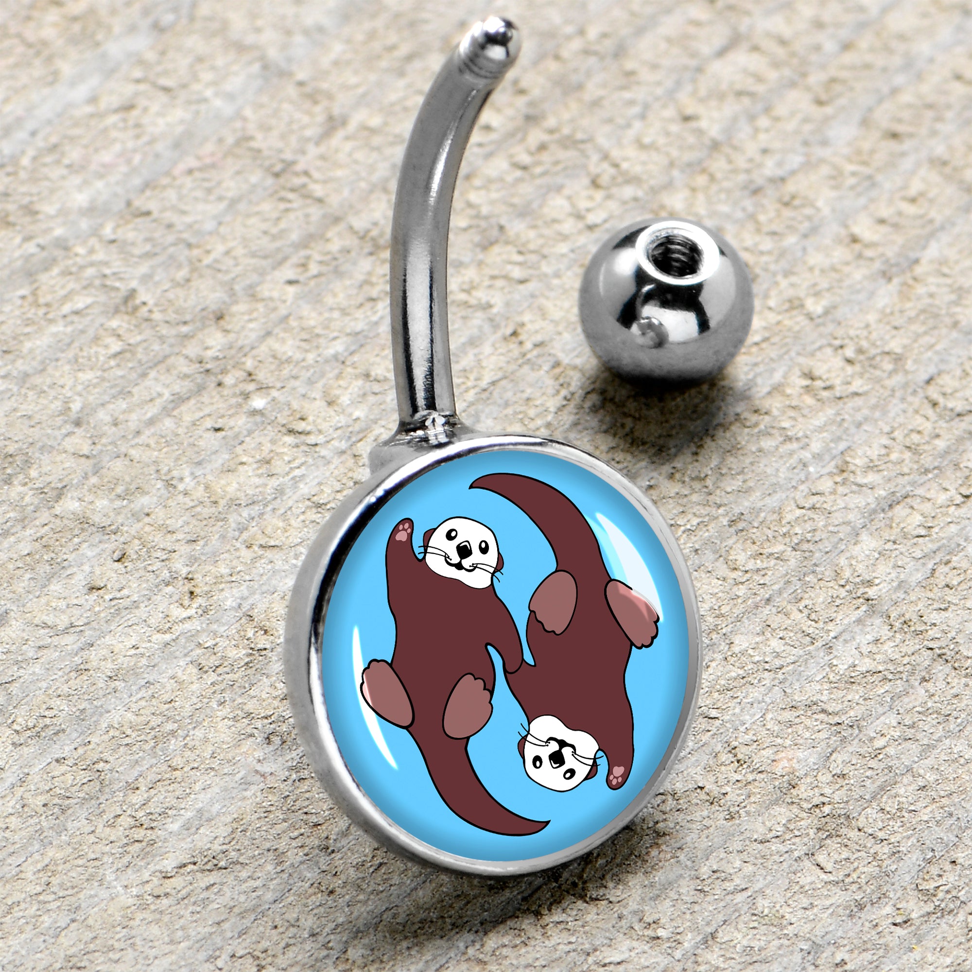 Oh My Otters Animal  Stainless Steel Belly Ring handmade design