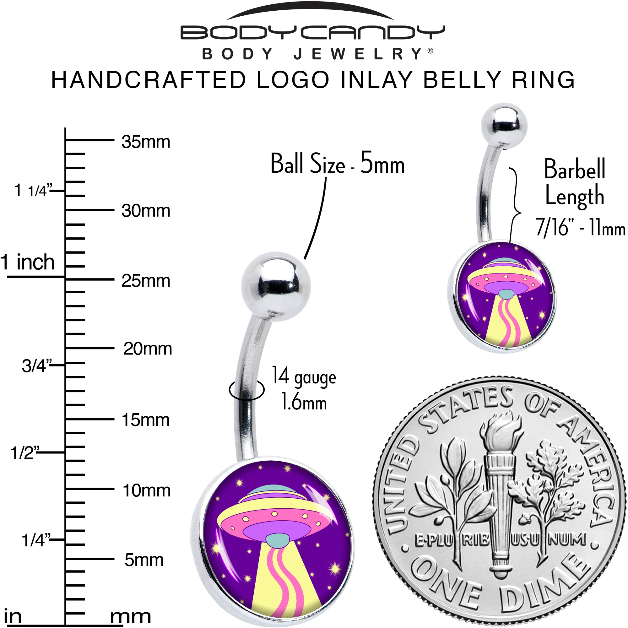 Style Space Invasion UFO  Stainless Steel Belly Ring perfect for sensitive skin