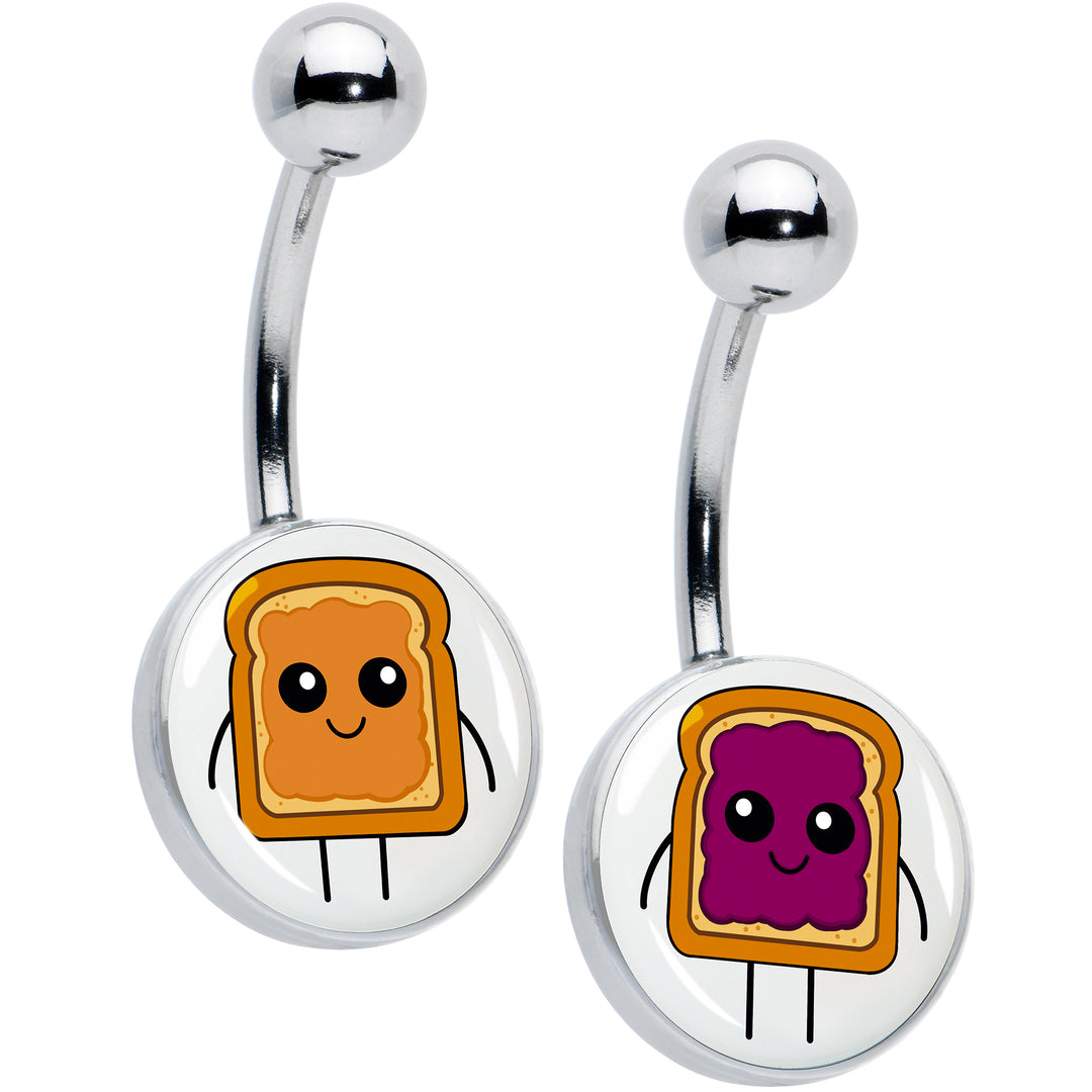 PB and J Peanut Butter and Jelly Sandwich BFF Set of 2 Hypoallergenic Stainless Steel Belly Rings