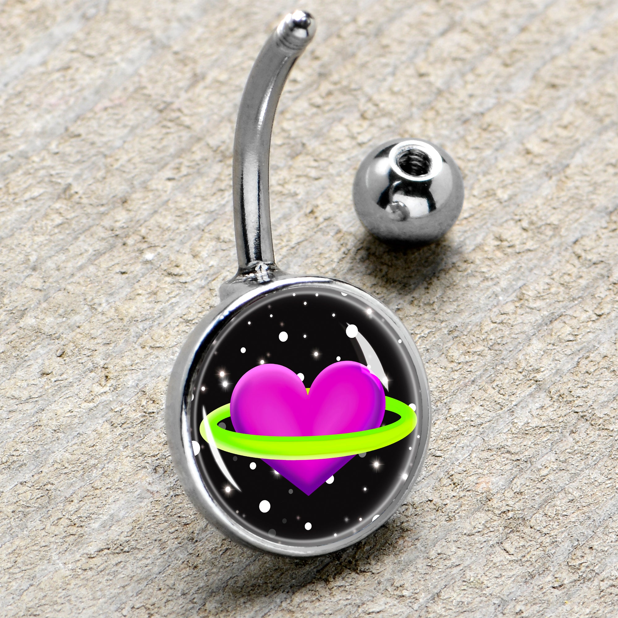 Heart Planet  Stainless Steel Belly Ring handmade design