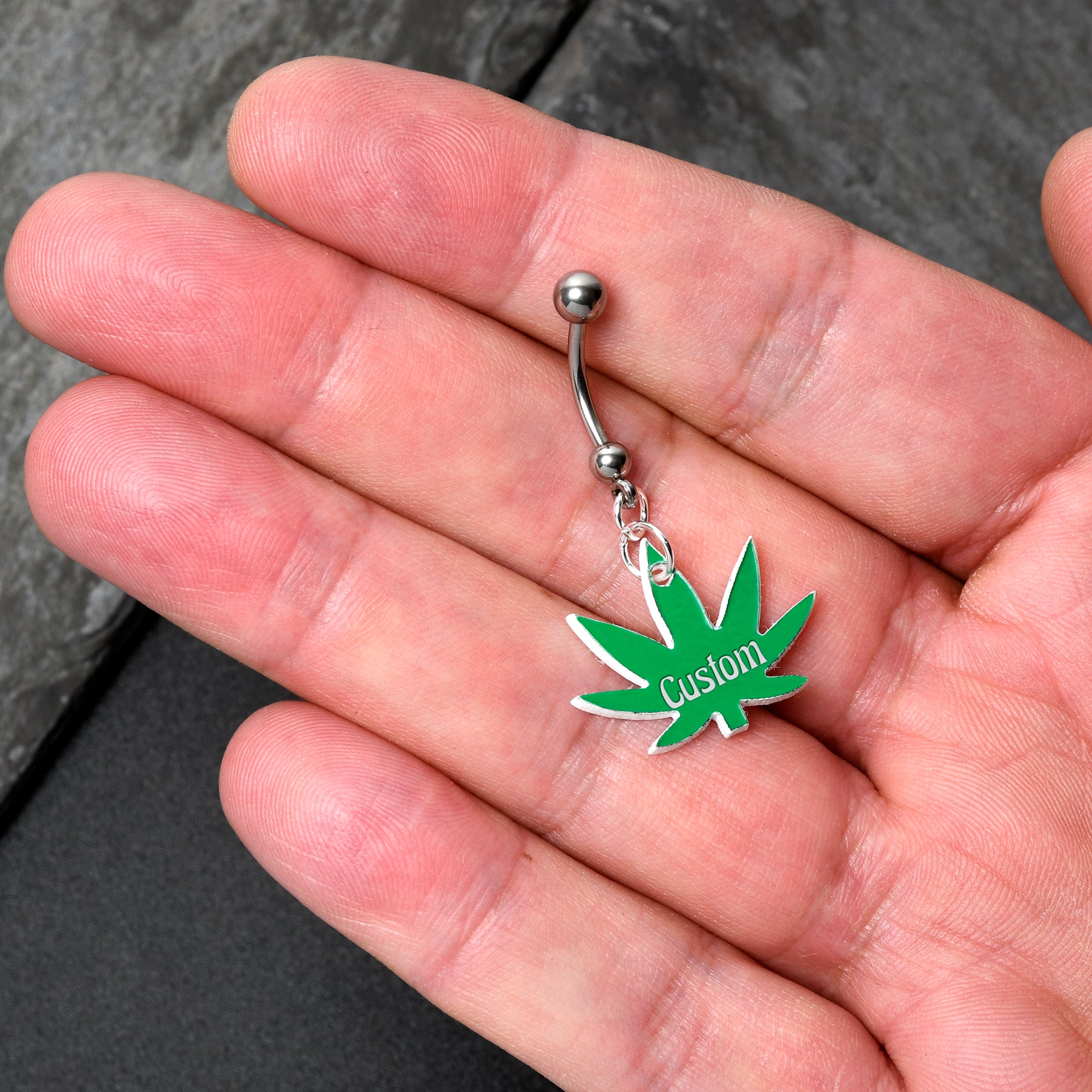 Custom Marijuana Pot Leaf Personalized Dangle Belly Ring