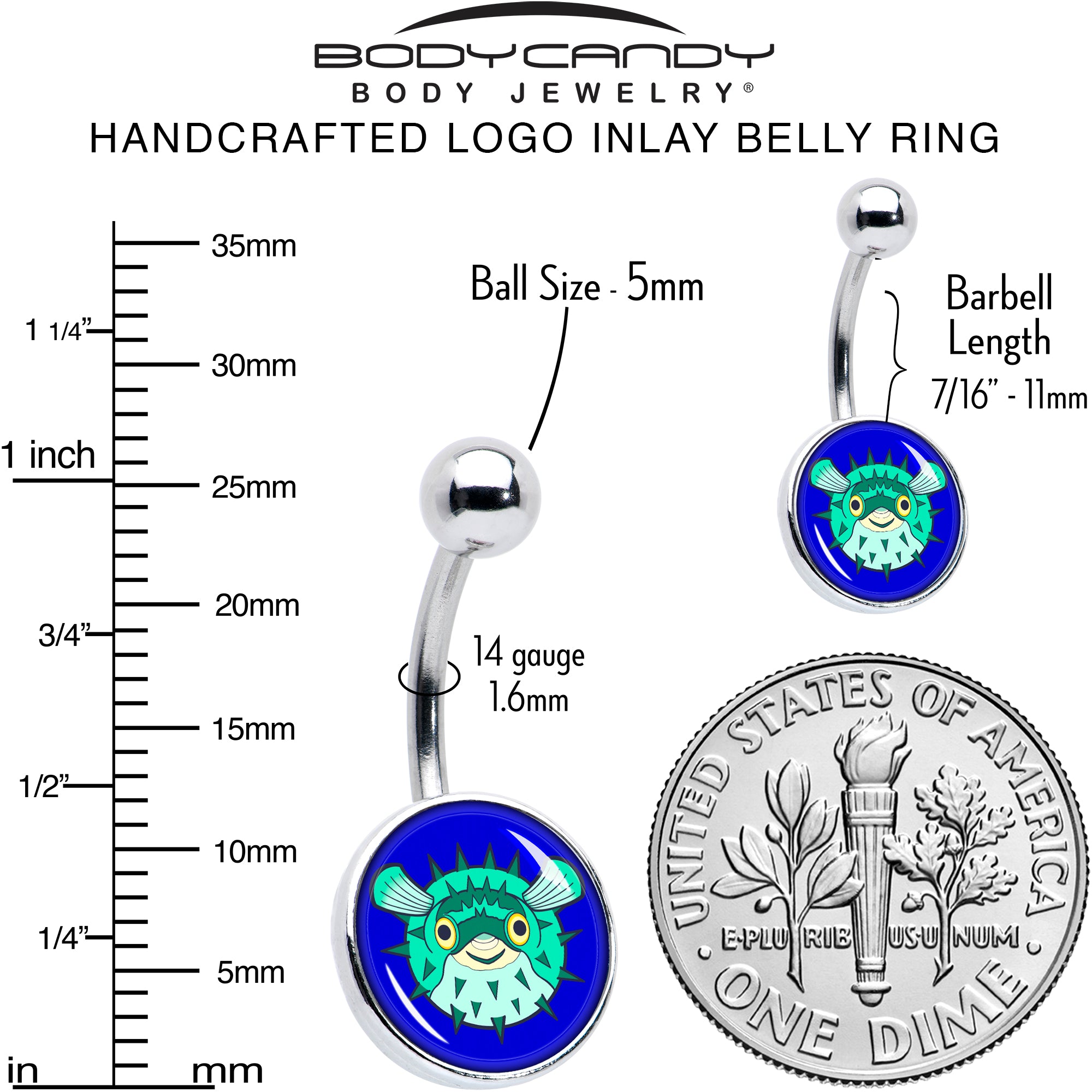 Pufferfish  Stainless Steel Belly Ring perfect for sensitive skin