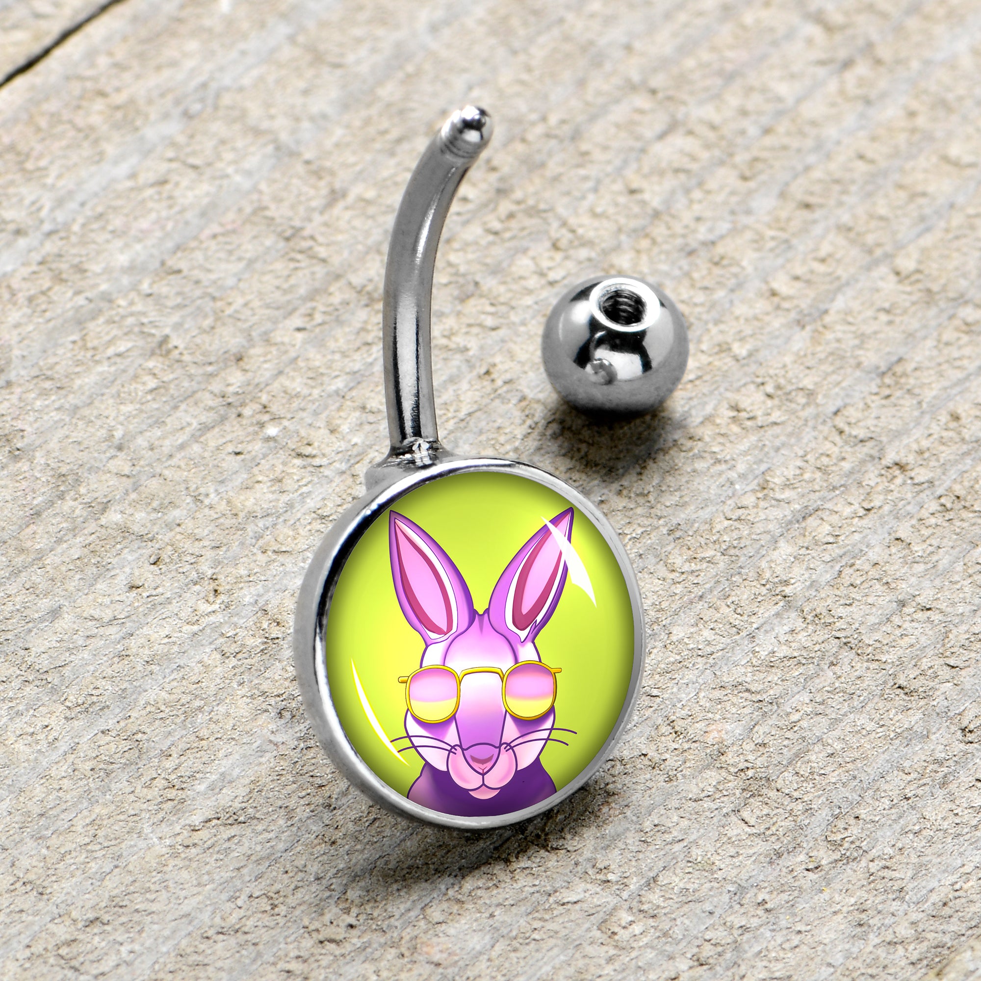 Cool Shades Bunny  Stainless Steel Belly Ring handmade design