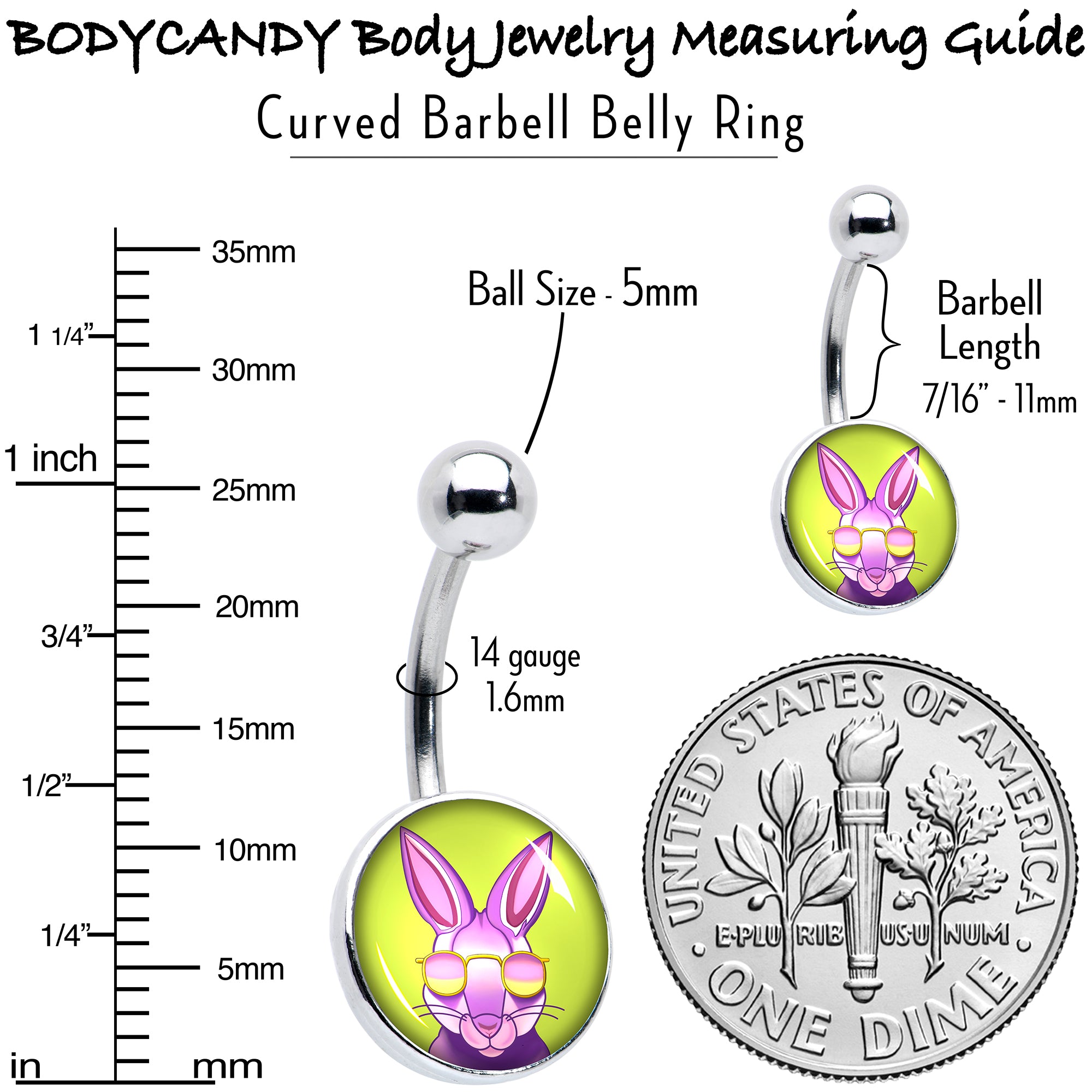 Cool Shades Bunny  Stainless Steel Belly Ring perfect for sensitive skin