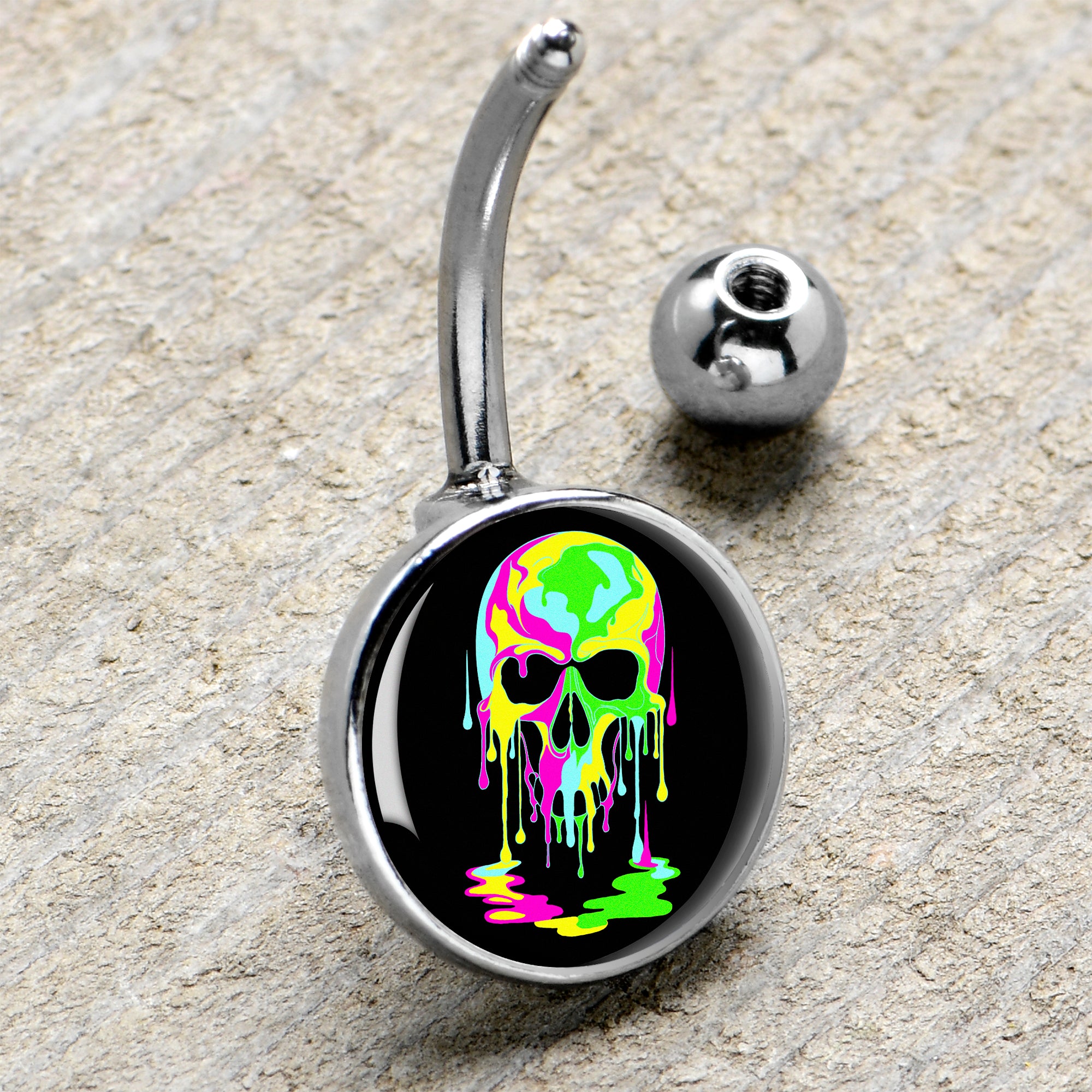Ultra Bright Melting Skull  Stainless Steel Belly Ring handmade design