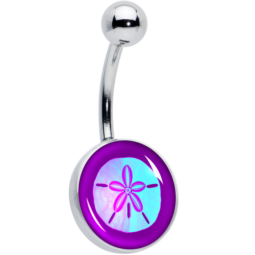 Purple Nautical Sand Dollar Hypoallergenic Stainless Steel Belly Ring