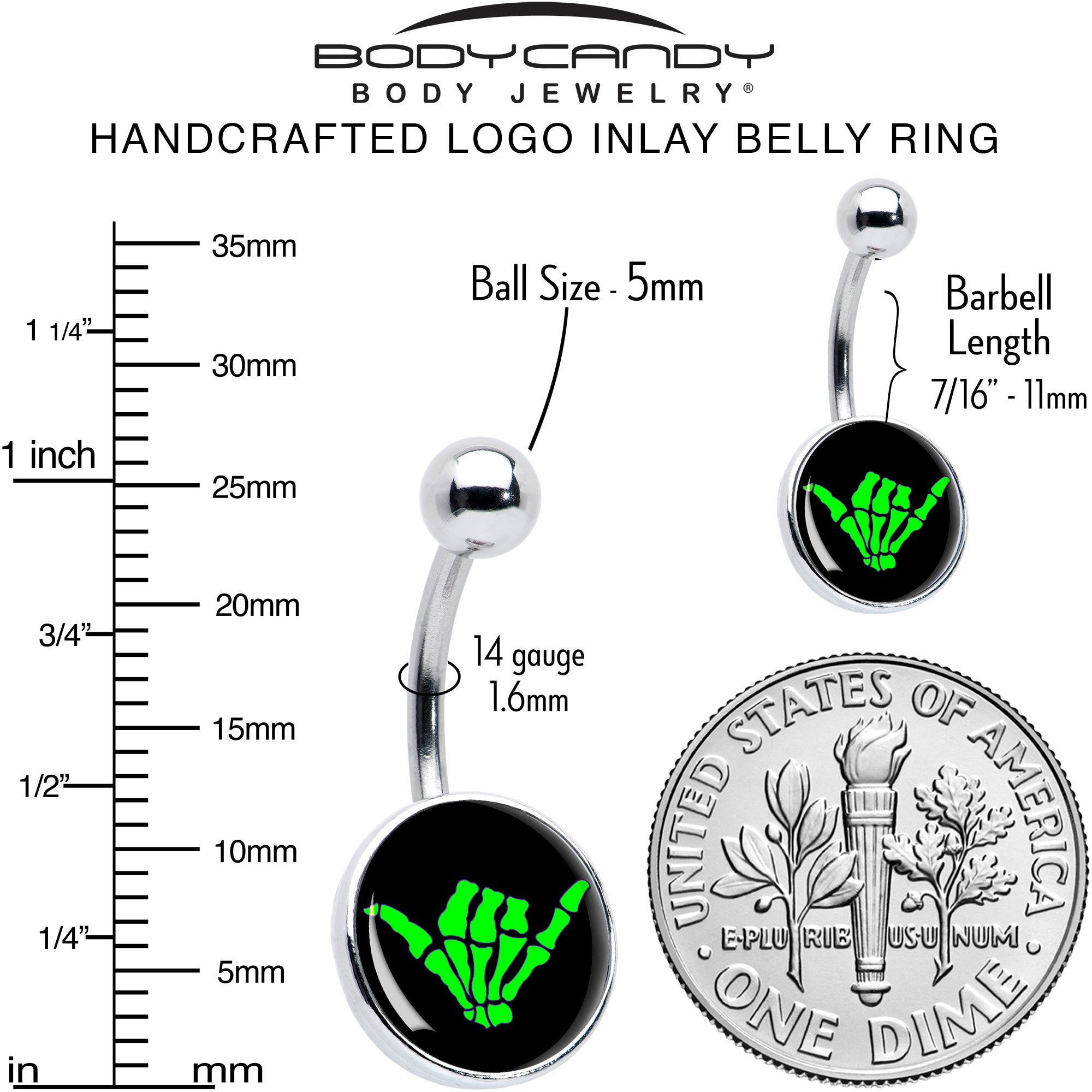 Shaka Hand  Stainless Steel Belly Ring perfect for sensitive skin