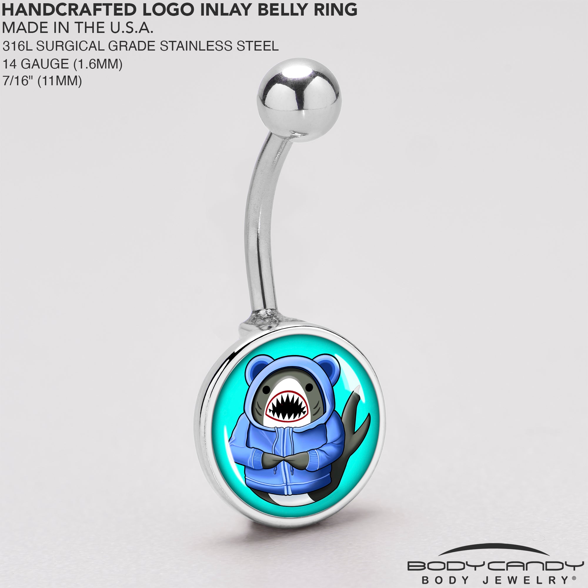 Shark in a Hoodie  Stainless Steel Belly Ring stainless steel navel piercing