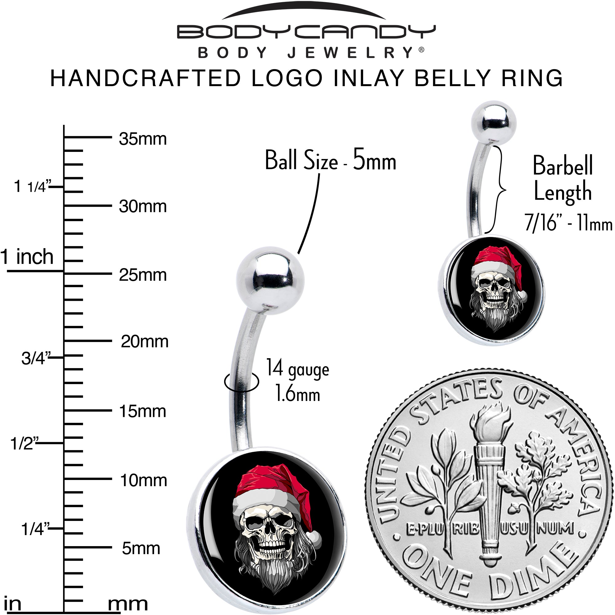Holiday Skeleton Santa Claus  Stainless Steel Belly Ring stainless steel navel piercing