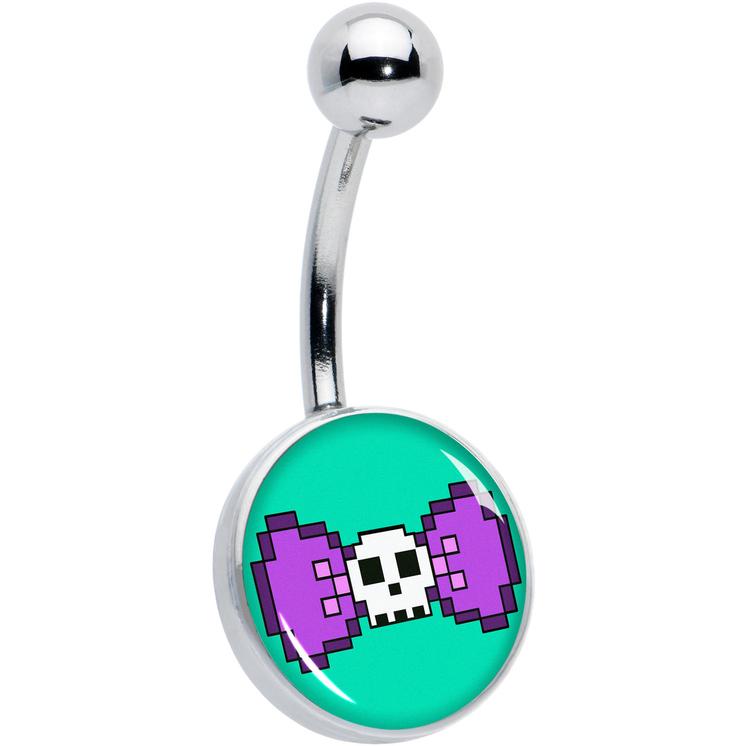 Retro Pixel Skull Hypoallergenic Stainless Steel Belly Ring