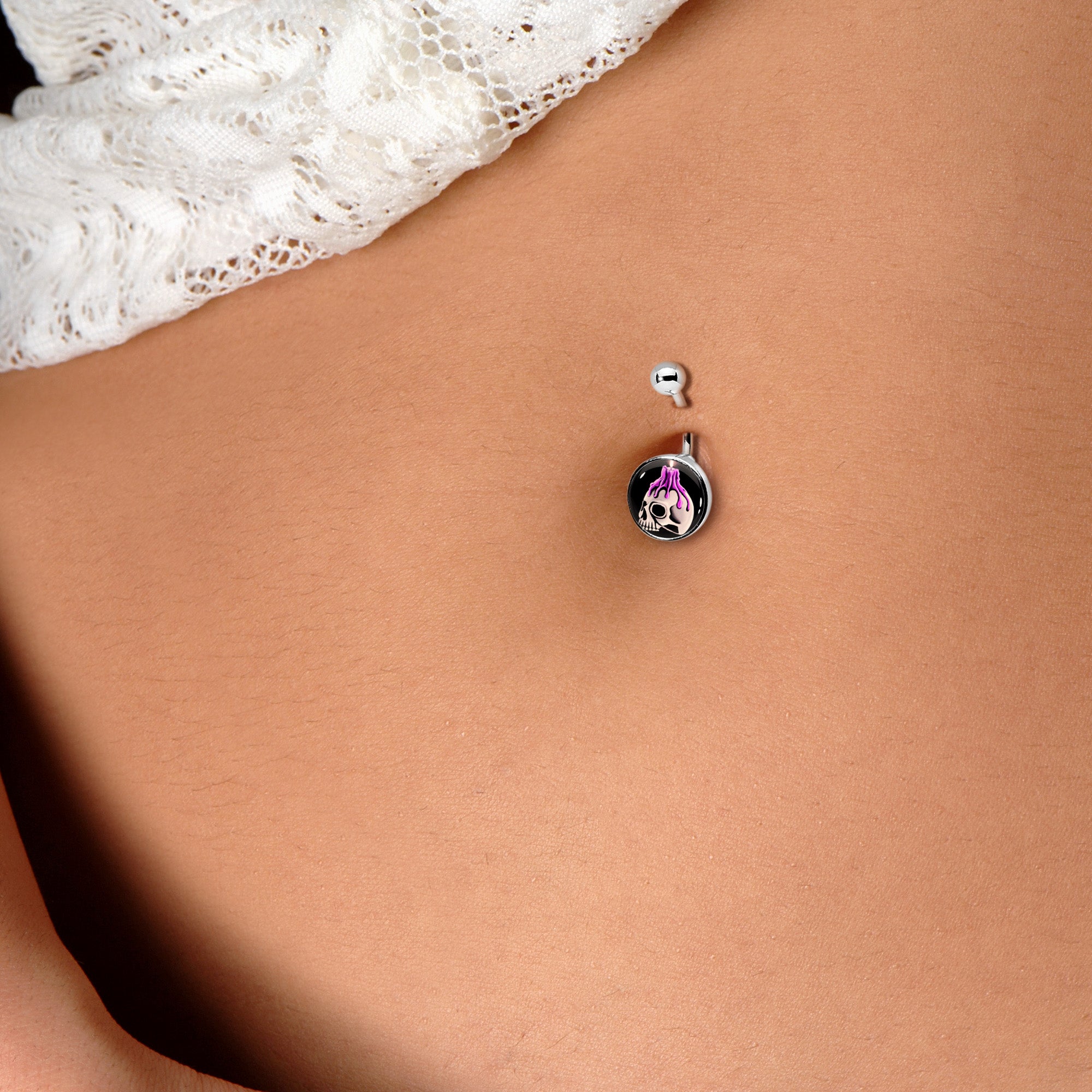 Burning Skull Candle  Stainless Steel Belly Ring lightweight comfortable