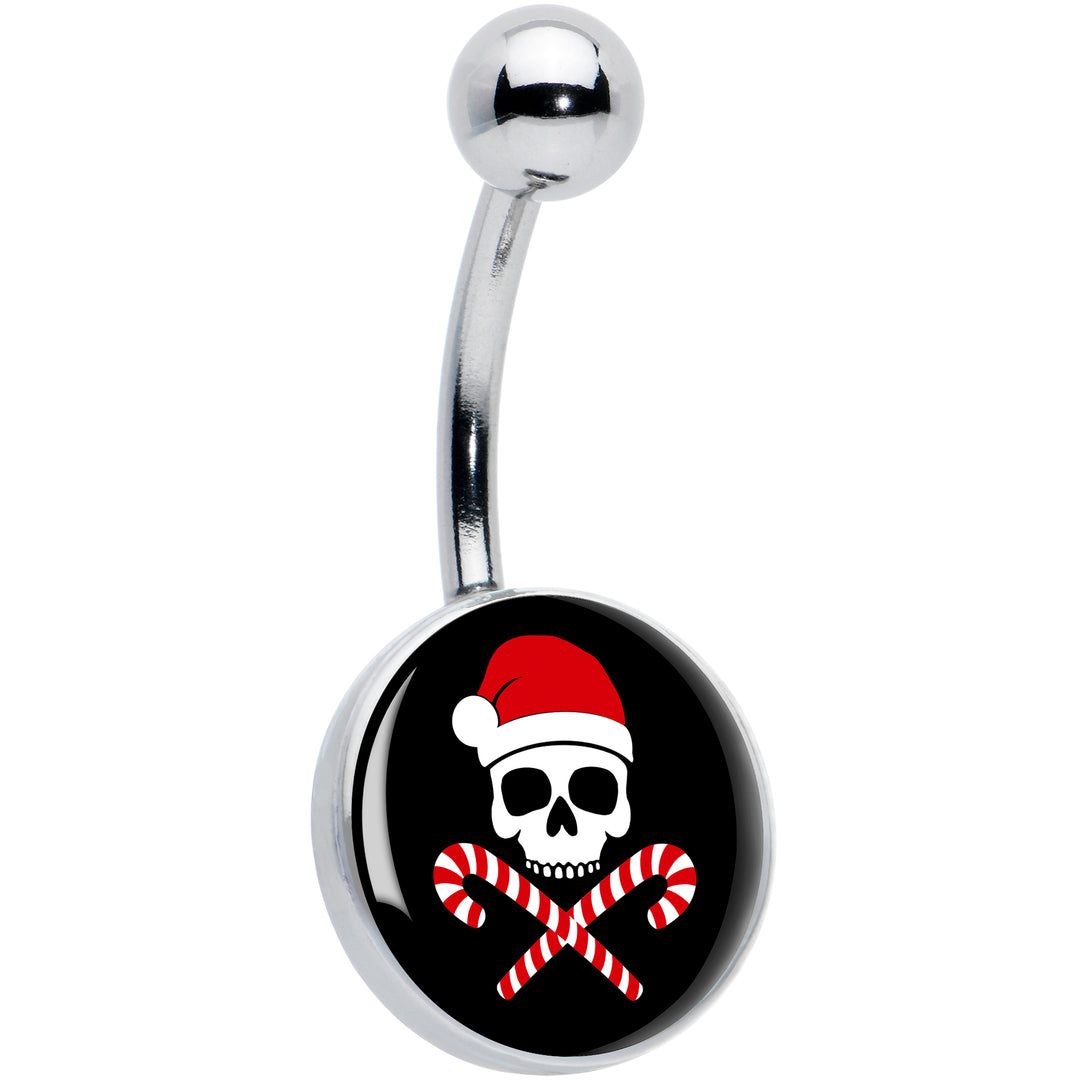 Santa Pirate Candy Cane Skull Hypoallergenic Stainless Steel Belly Ring