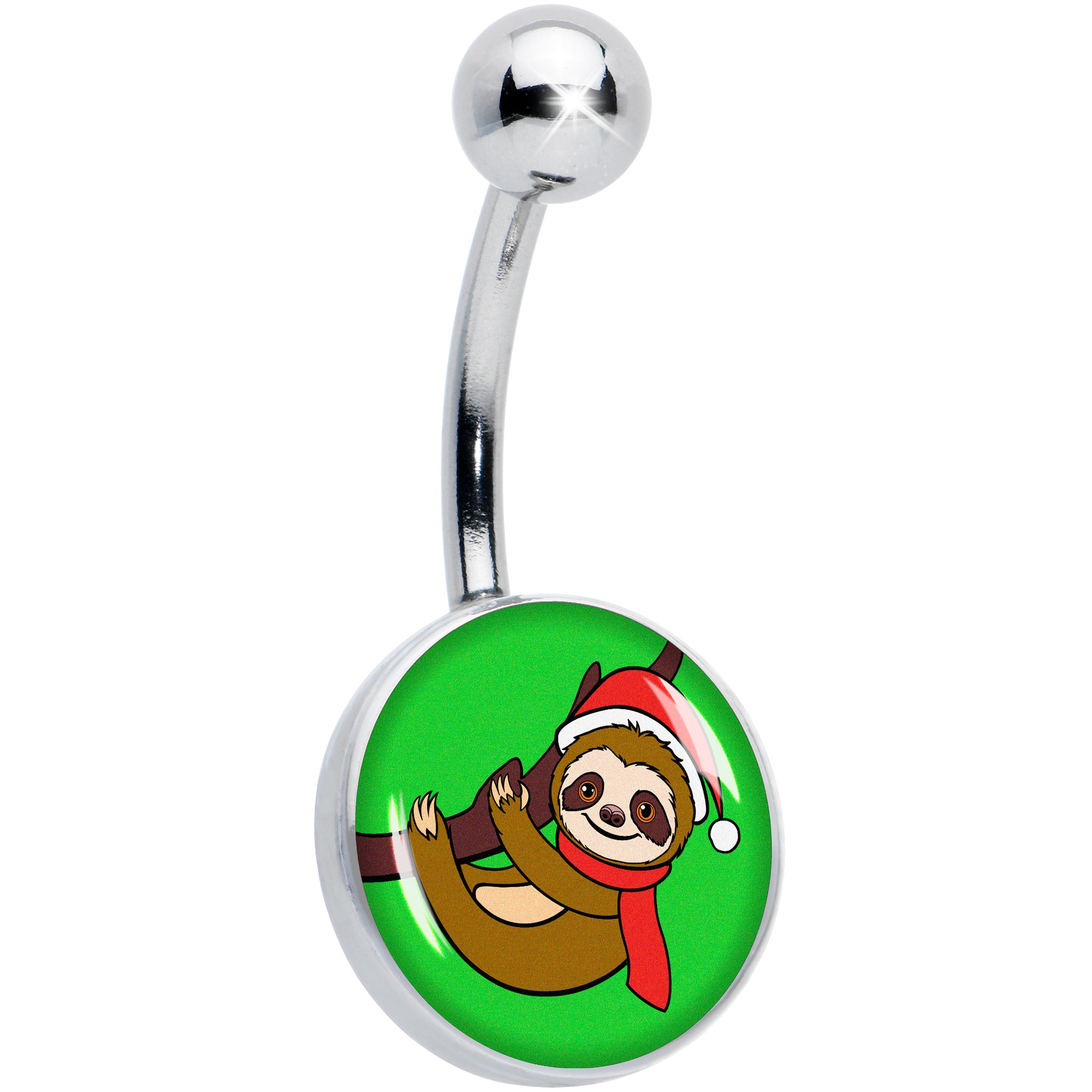 Holiday Santa Sloth Hypoallergenic Stainless Steel Belly Ring