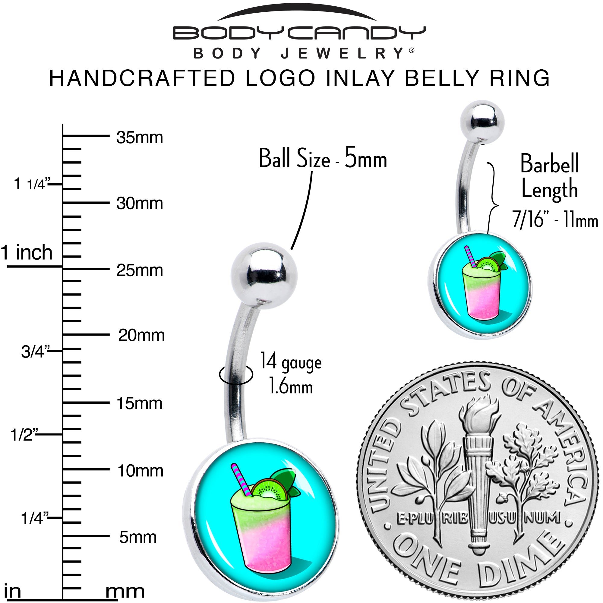 Summer Drink  Stainless Steel Belly Ring perfect for sensitive skin