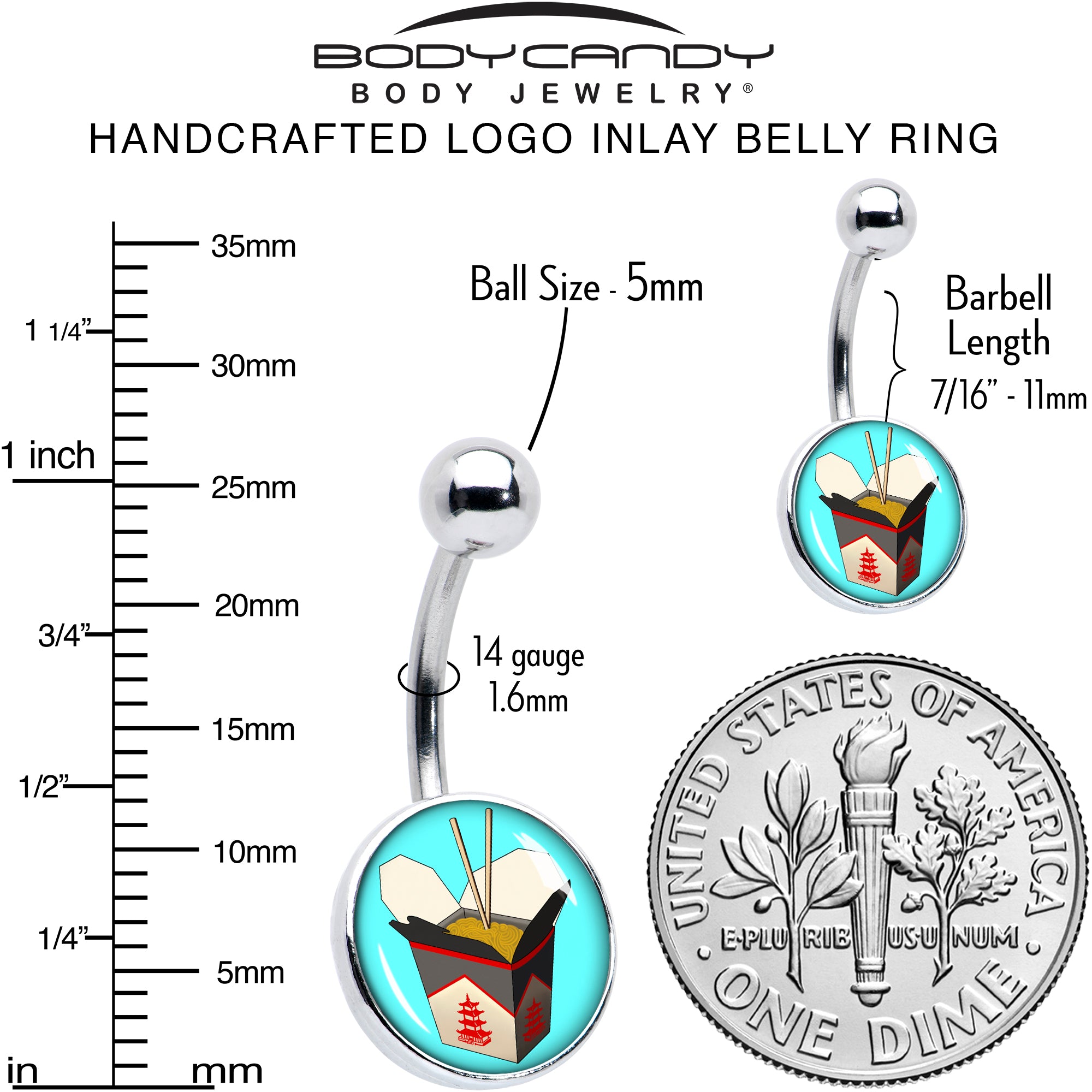 Chinese Take Out  Stainless Steel Belly Ring perfect for sensitive skin