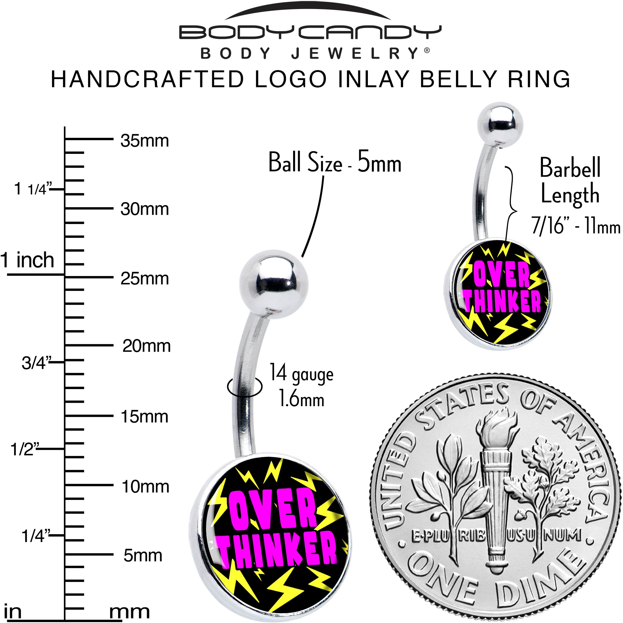 Over Thinker Impact  Stainless Steel Belly Ring perfect for sensitive skin