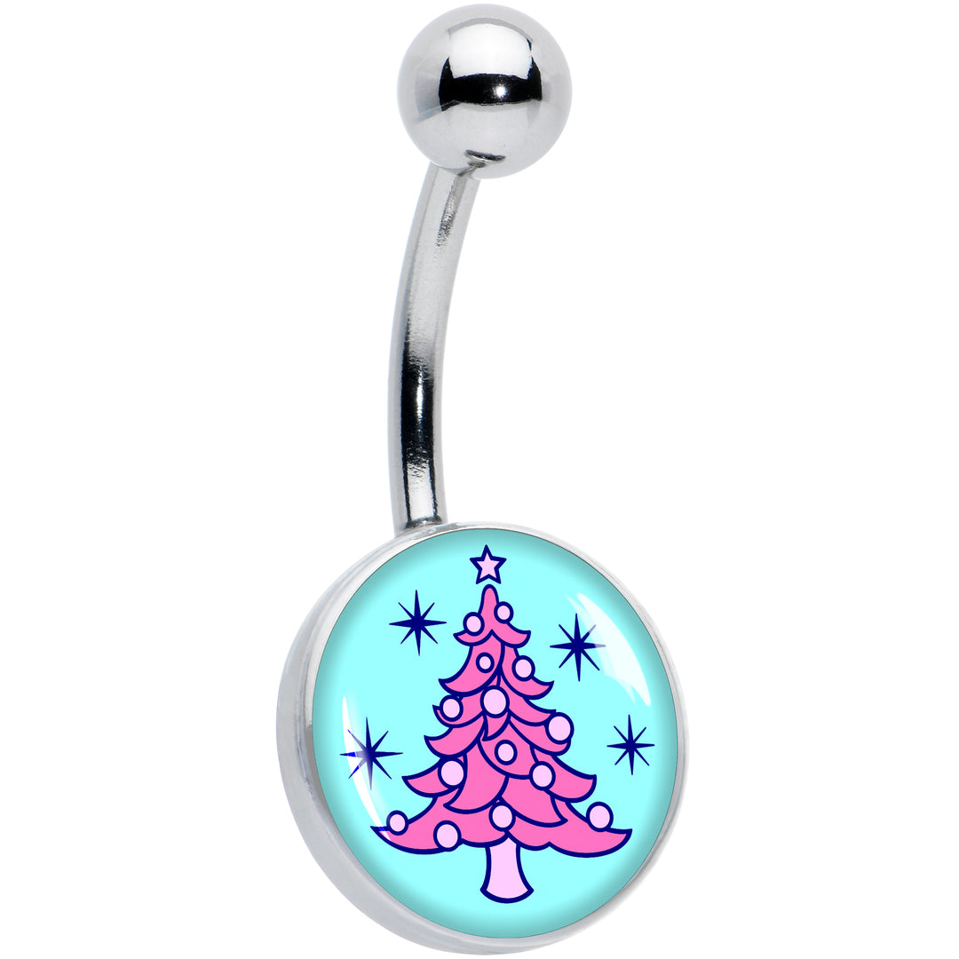 Pastel Christmas Tree Holiday Hypoallergenic Stainless Steel Belly Ring