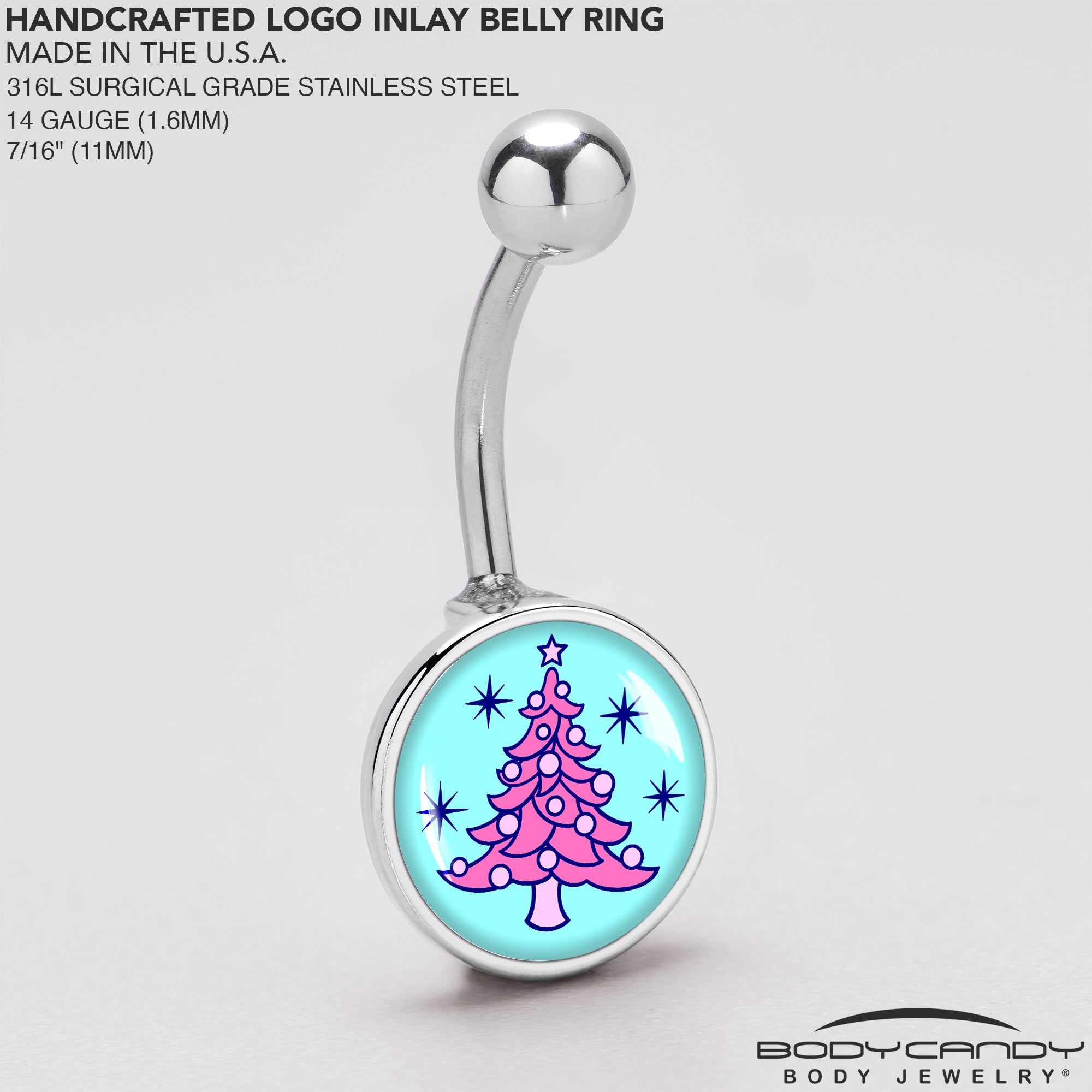 Pastel Christmas Tree Holiday  Stainless Steel Belly Ring stainless steel navel piercing