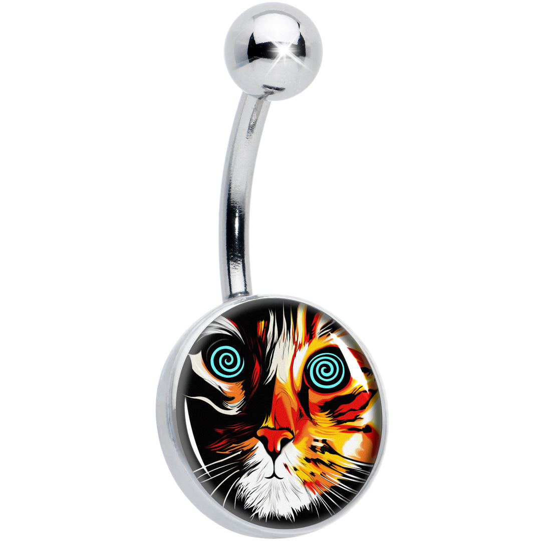 Colorful Trippy Cat Hypoallergenic Stainless Steel Belly Ring