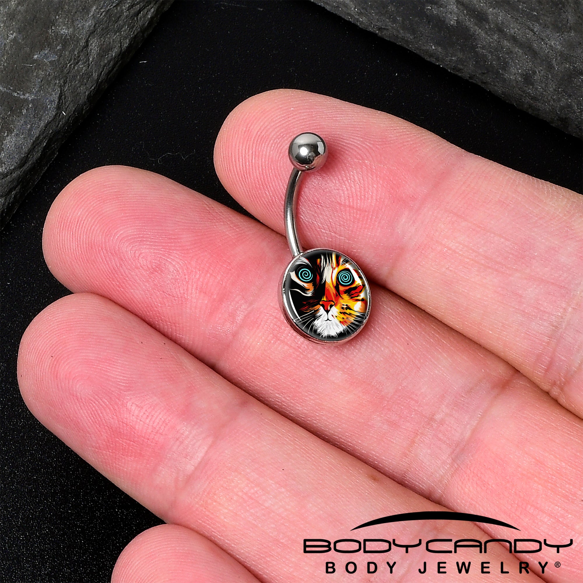 Colorful Trippy Cat Belly Ring
