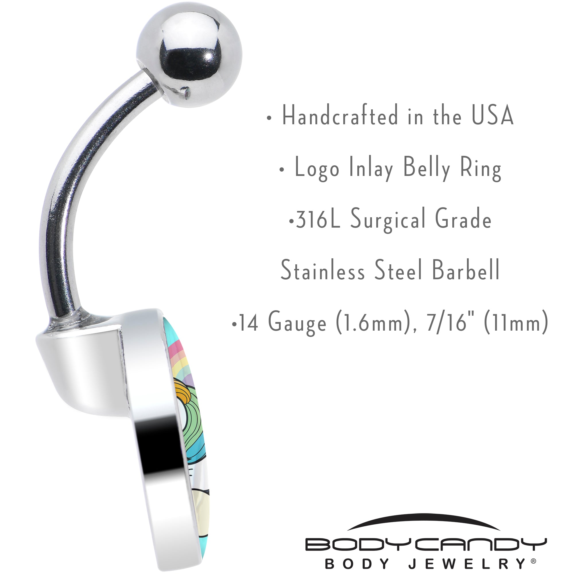 Rainbow Unicorn  Stainless Steel Belly Ring custom design option