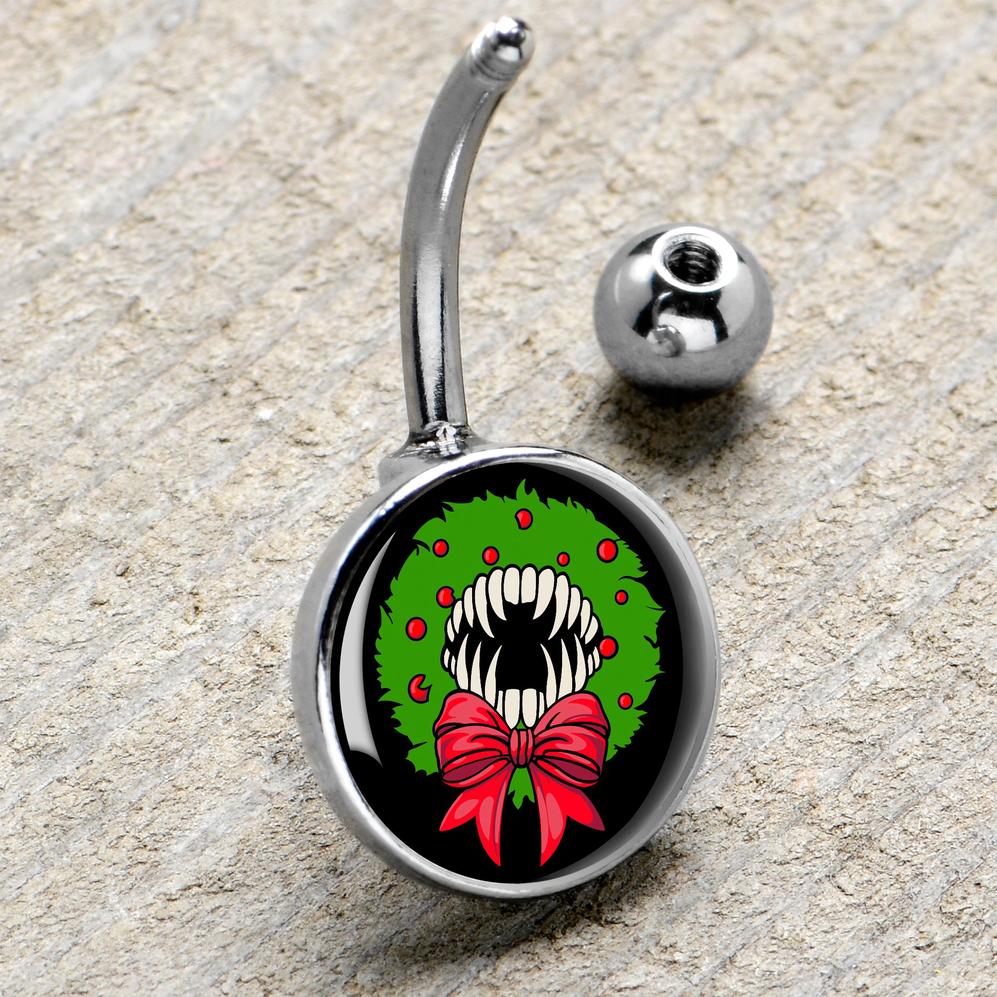 Holiday Vampire Wreath  Stainless Steel Belly Ring handmade design